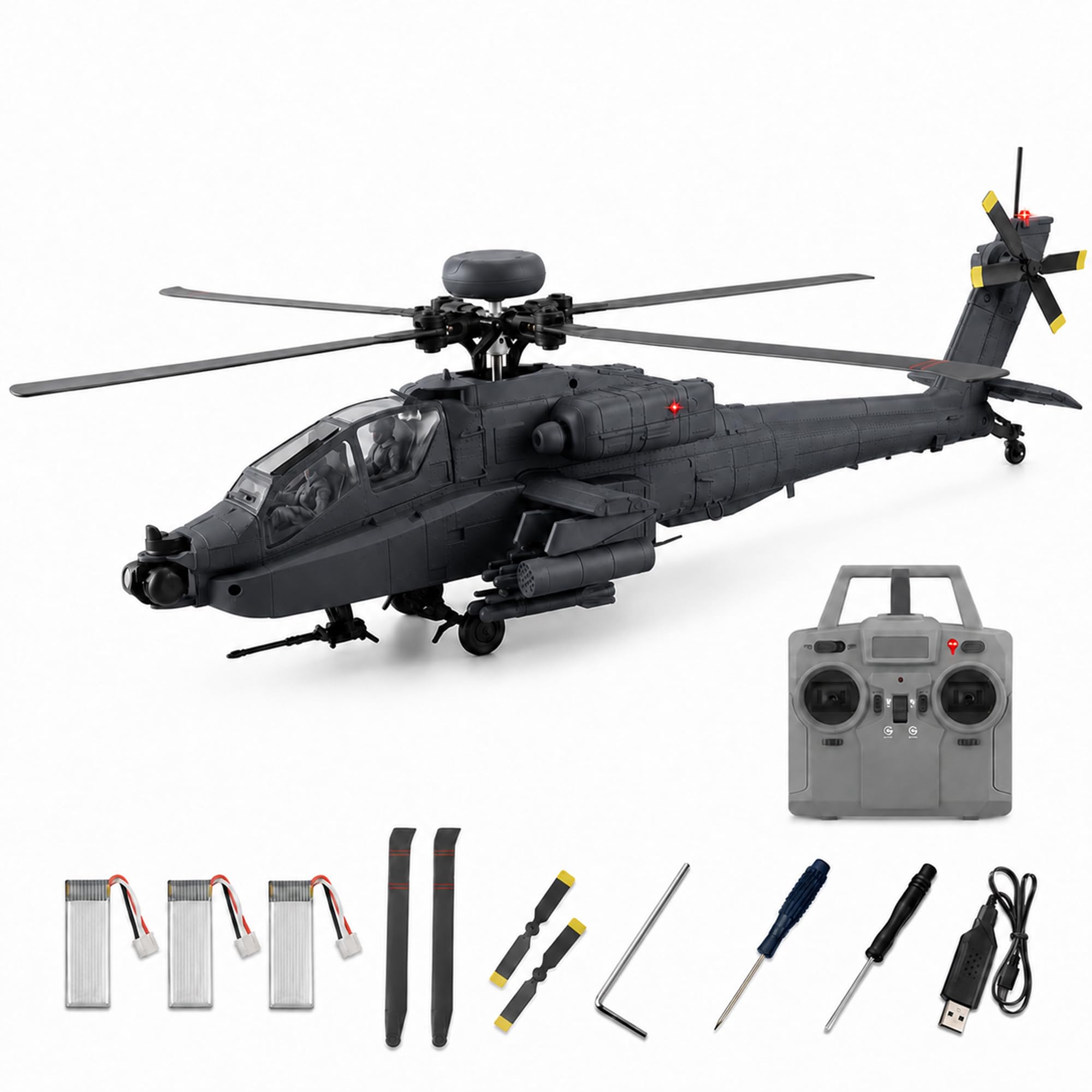 RC Hubschrauber C170 2,4GHz, 6-Kanal RC Helikopter mit 6-Achsen-Gyro, Optical Flow, TOF-Höhenhaltung, Brushless Motor, 3 Akkus (Dunkelgrau)
