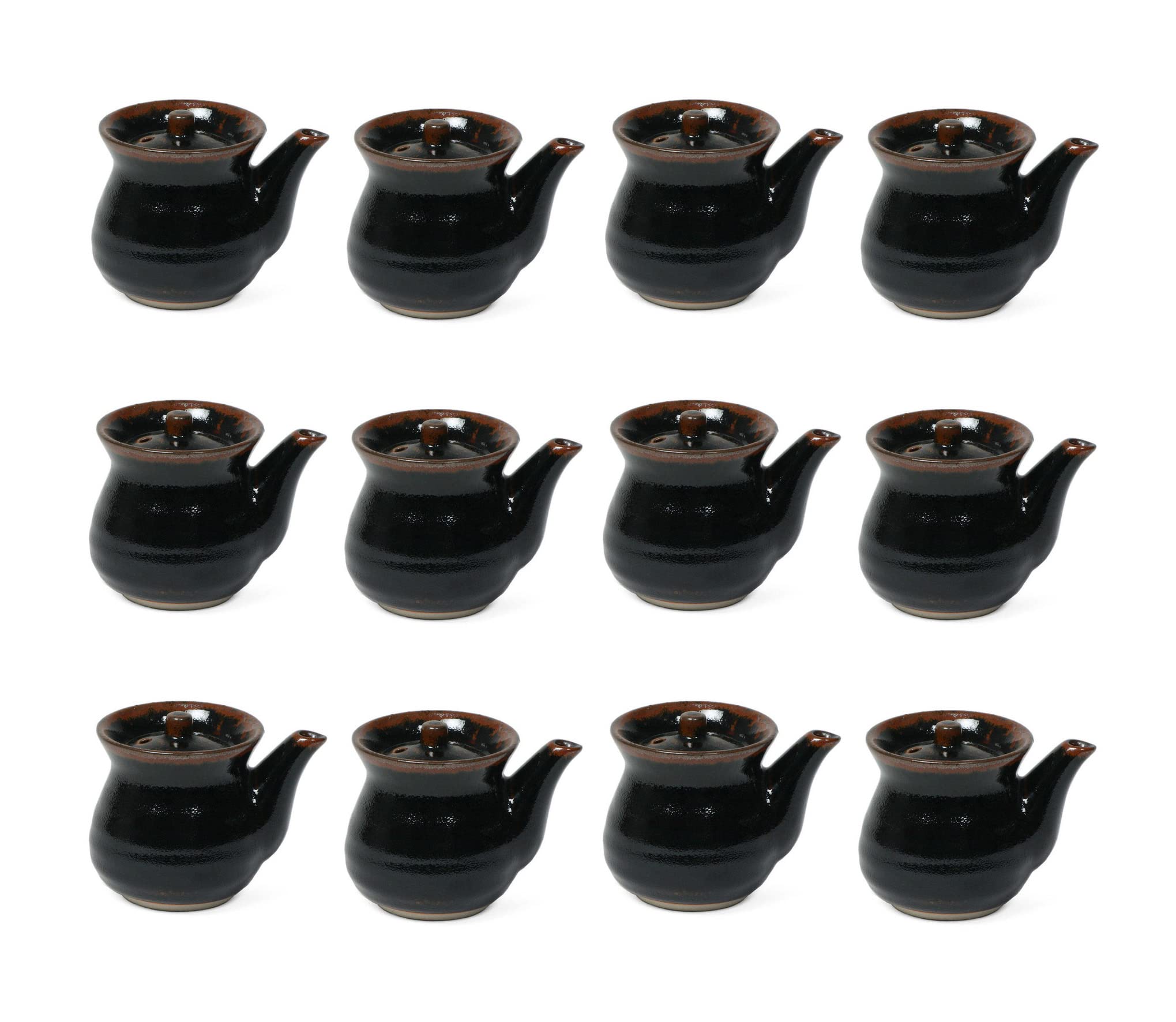 JapanBargain 2734, Soy Sauce Dispenser Traditional Japanese Tenmoku Pottery Shoyu Bottle Pot Mini Teapot, Made in Japan, 8 oz, Black, Pack of 12