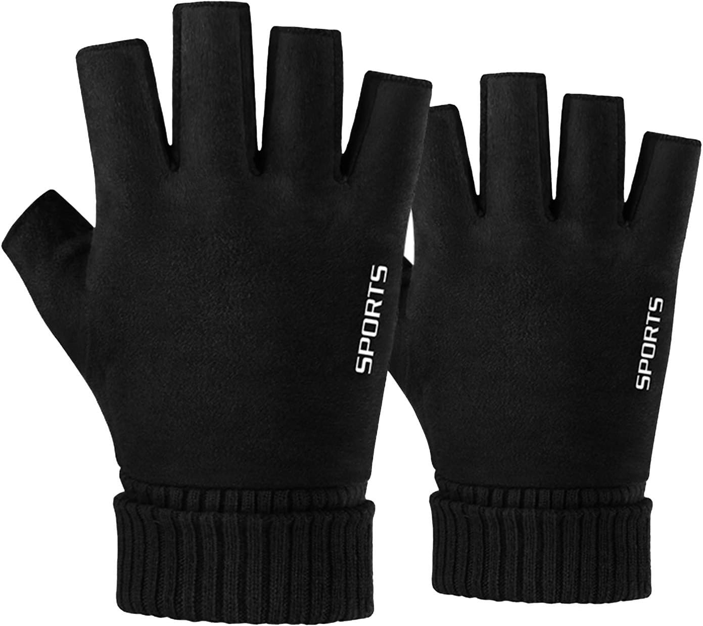 Gloves Thick Warm Fingerless Gloves Unisex Winter Stretchy Knit Half Finger Gloves (Color : Gray)