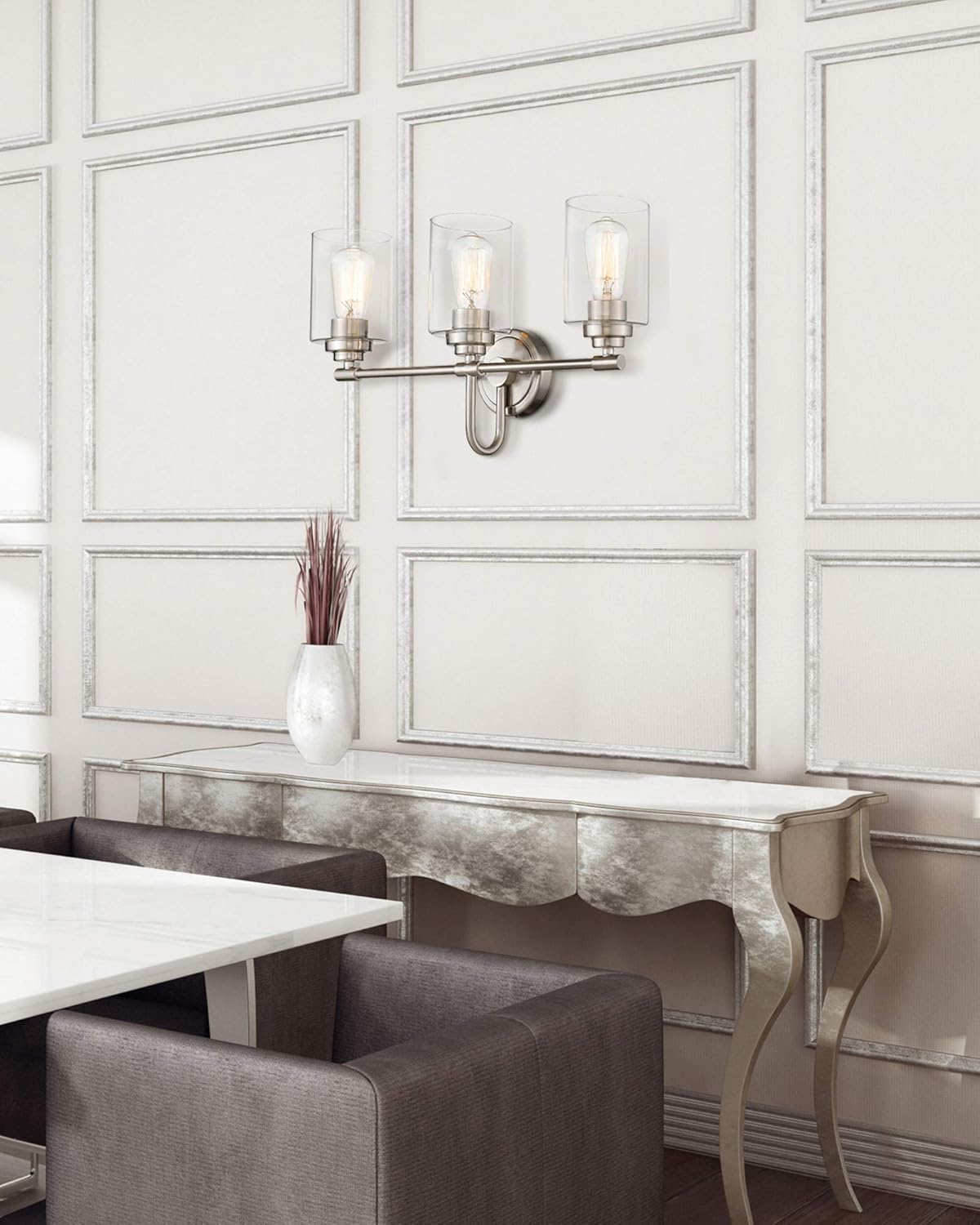 Black Friday Sale 2022 AKEZON 3-Light Bathroom Vanity Light Fixtures, Brushed Nickel Bathroom Lighting with Clear Glass Shade, KW-7220-3