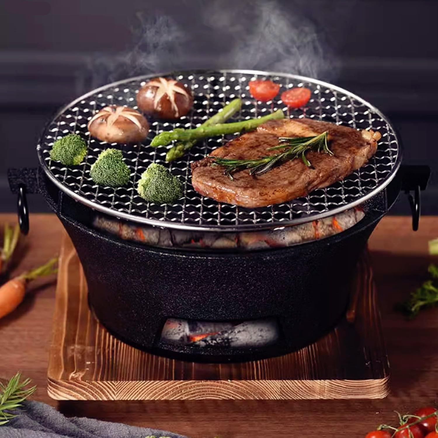 Barbecue a carbonella in ghisa, portatile, da campeggio, per cucinare all'aperto, picnic, tailgating e campeggio, perfetto per cucinare a carbone