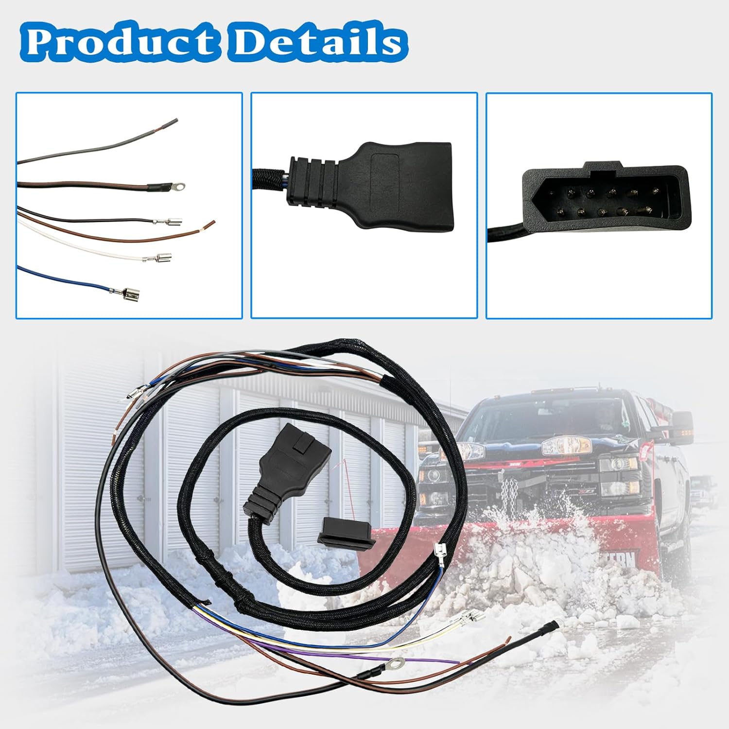 26347 11-Pin Plow Side Light Wiring Harness, Compatible with Western Fisher Blizzard SnowEx Snowplow, 3-Plug Lighting Cable Assembly Replaces 26377