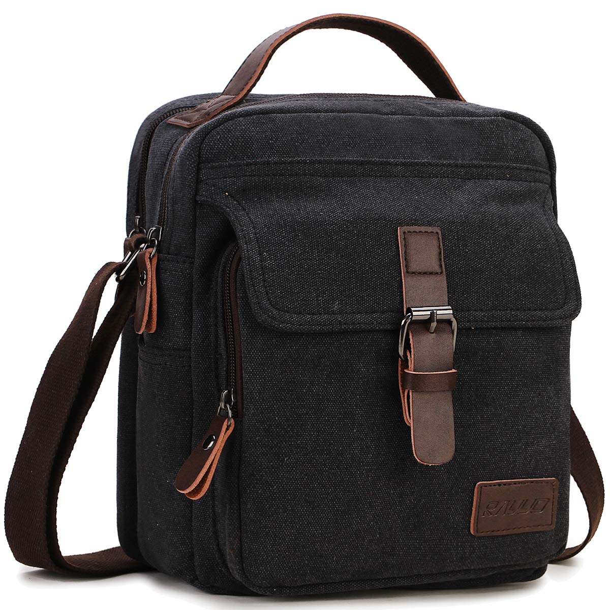 RAVUO Bolsos Hombre Bandolera, Resistente al Agua Bolso Bandolera Pequeña Bolsa Mensajero de Lona Bolso Mano con Bolsillos y Cremallera Messenger Bag,Nergo
