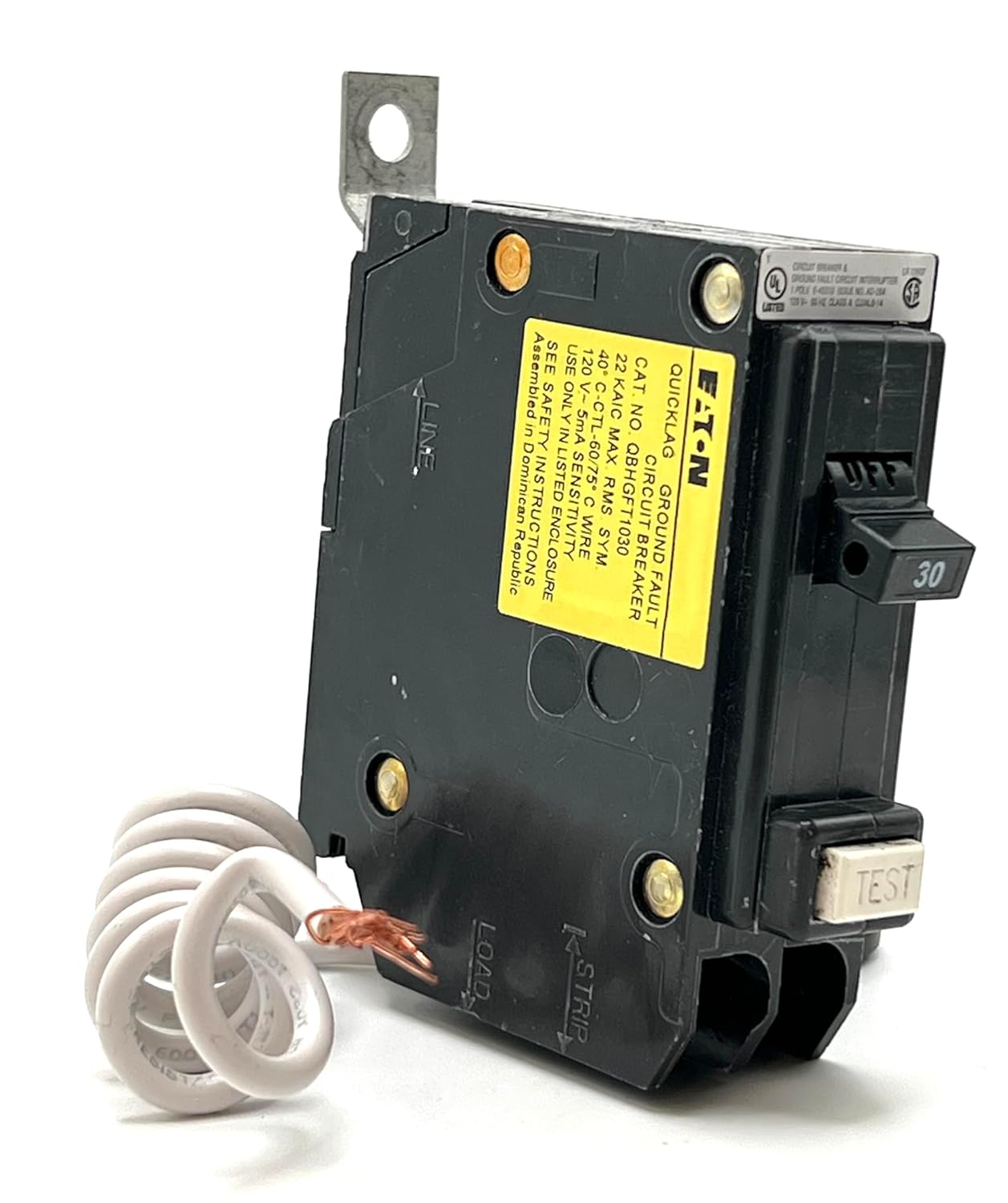 Eaton QBHGFT1030 1-Pole 30A 120V 22kA Bolt-on Ground Fault Circuit Breaker