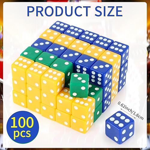 Miniatura 9 de Juego de 100 dados de casino estándar de 0.63 pulgadas, juego de dados acrílicos a granel de 6 caras con rojo, negro y blanco para actividades de