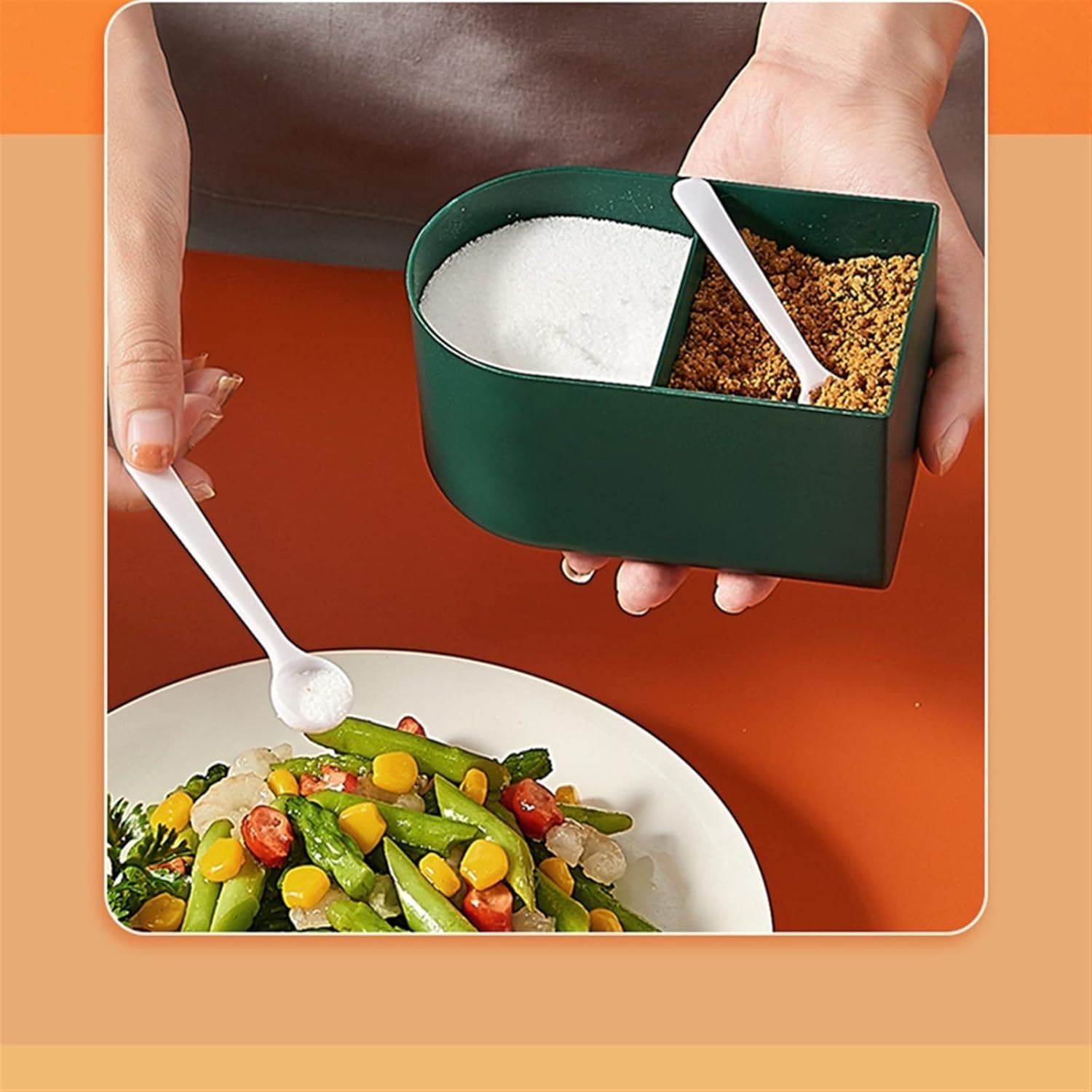 Spice boxs Kitchen 4-Format Seasoning Box One-Grid Multi-Grid Salt Bottle Storage Container Set(Orange)