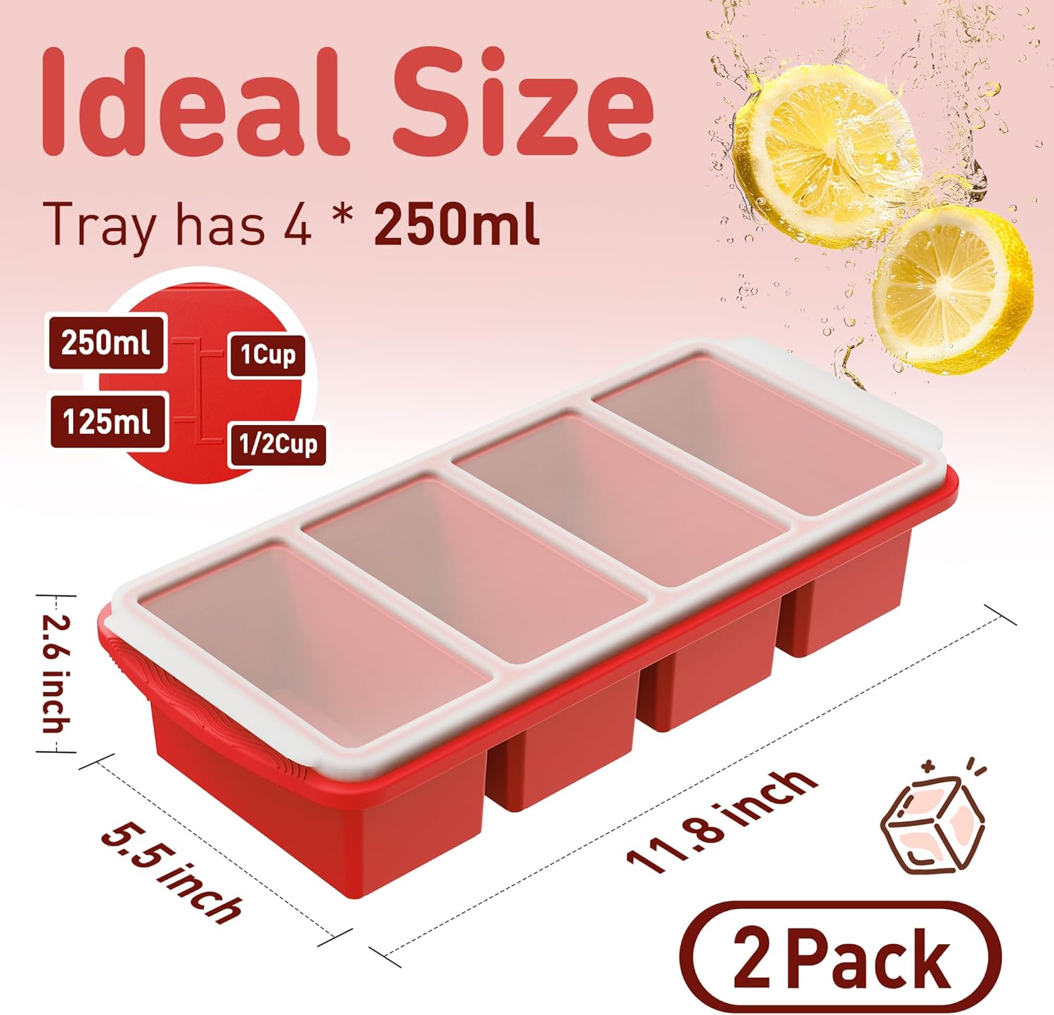 Silicone Freezer Tray with Lid Soup Freezer Container Molds with Steel Reinforced Rim Soup Cubes with Steel Reinforced Rim Perfect for for Soup, Sauce, Leftovers, Homemade Meal Prep and More