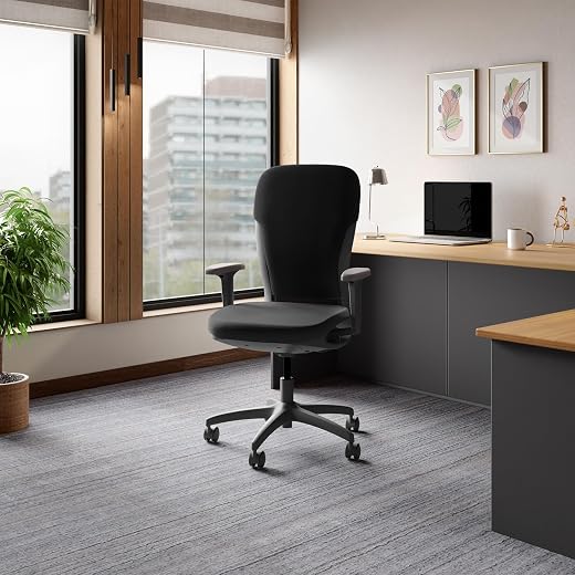 Interio by Godrej Chair, Motion High Back Knitted Fabric Ergonomic Office Chair (Black Ink - Grey Body), 1-Year Warranty, 
