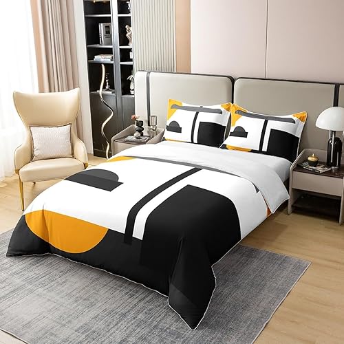 Miniatura 3 de Erosebridal Juego de funda de edredón 100% algodón, color naranja, negro y gris, juego de ropa de cama de círculo geométrico, funda de edredón