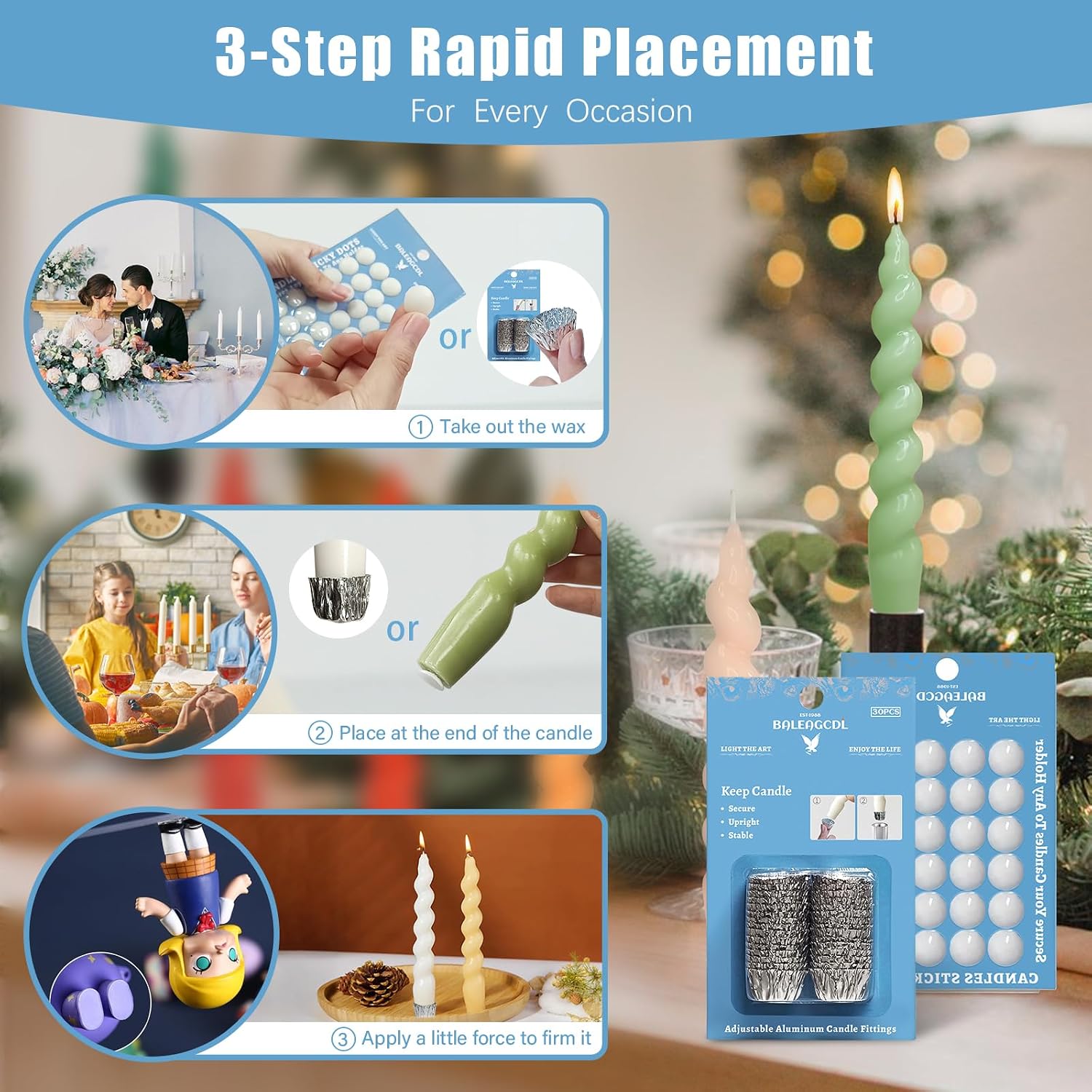 Taper Candles Sticky Dots - MANNYCOM White Candle Wax Dots & Tapered Candle Fittings Protective Candle Holder Liner for Upright 54x image 3