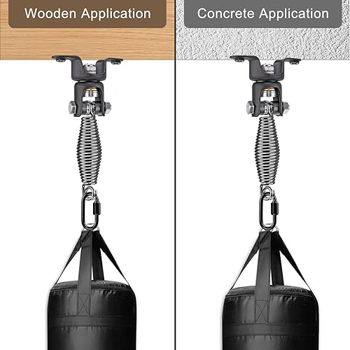 Miniatura 3 de BeneLabel Percha para saco de boxeo con resorte, rotación de 360, soporte de montaje de viga para bolsa de boxeo con mosquetón, capacidad de 150