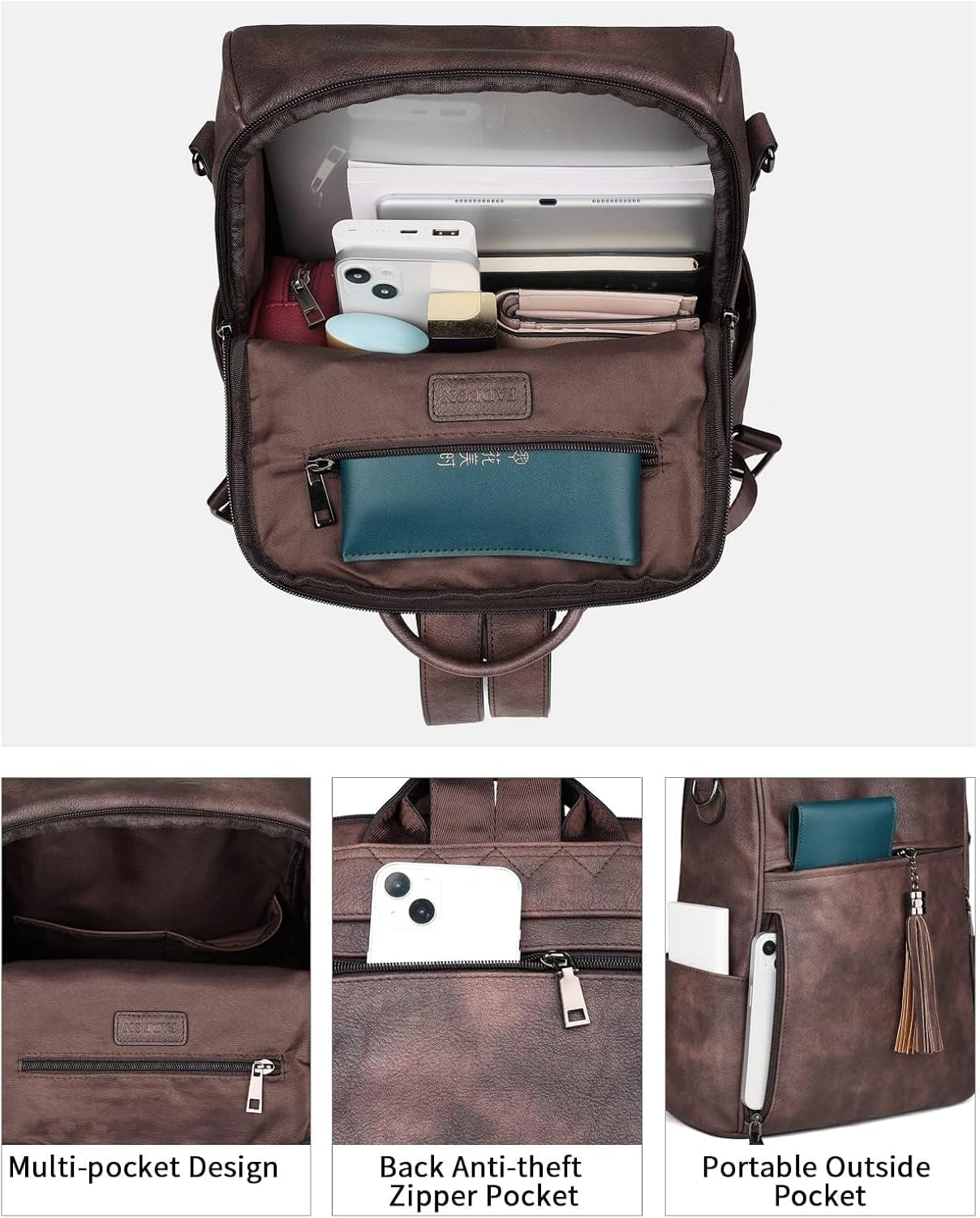 FADEON Leather Backpack for Women, 13 inch, Travel Work Bag image 4