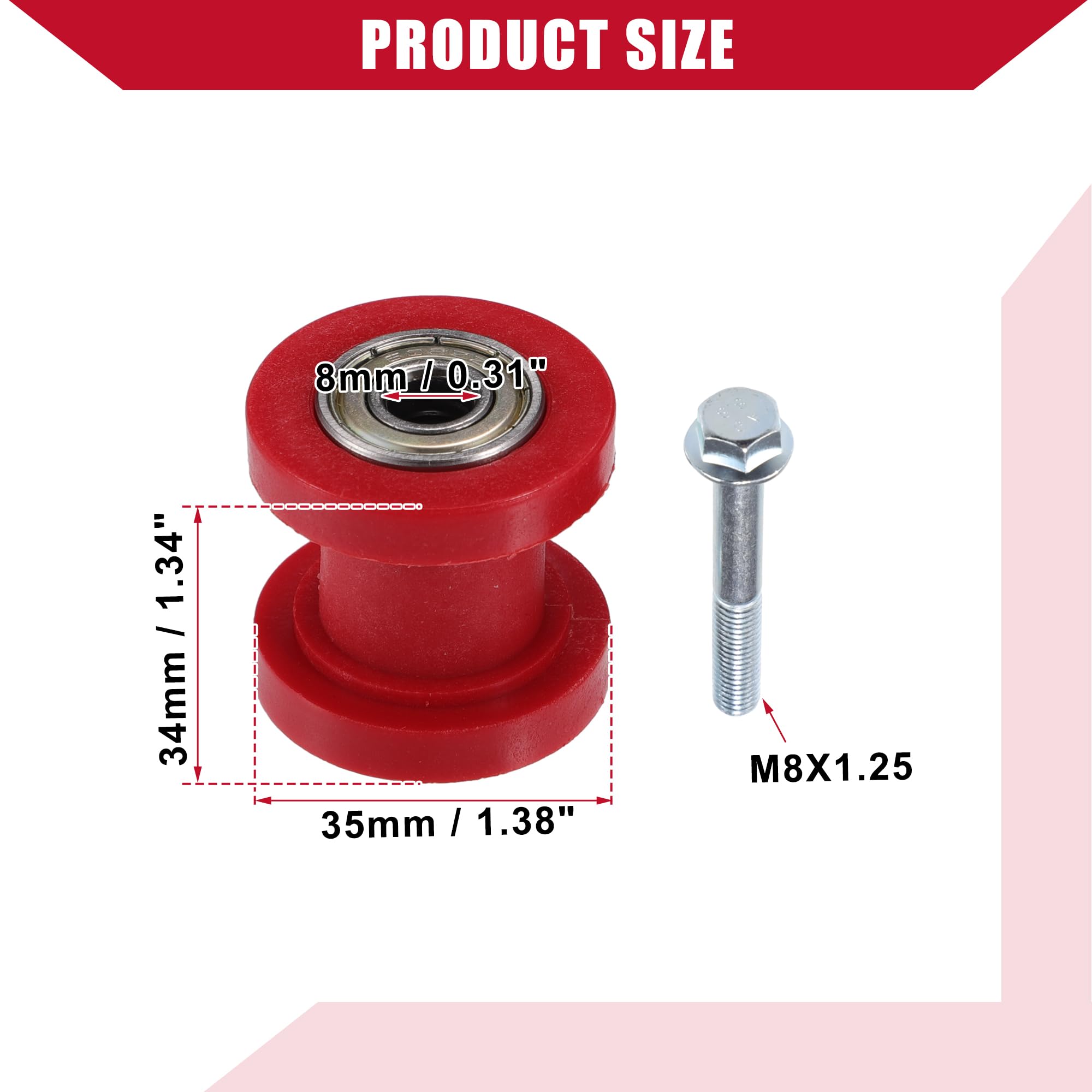 Tendicatena a Rulli per Moto e ATV, 8 mm, Set da 2 Pezzi Rosso