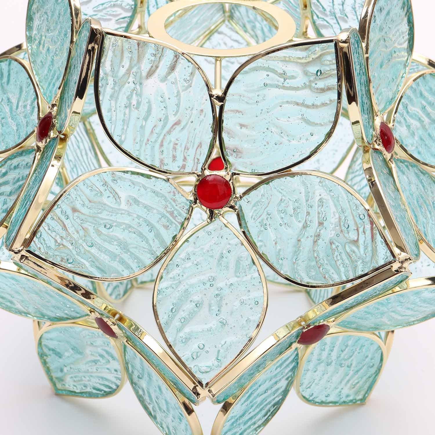 Bieye S10932 Tiffany Style Stained Glass Flower Petal Lampshade (Textured Aqua Blue, 8" Apple Blossom)