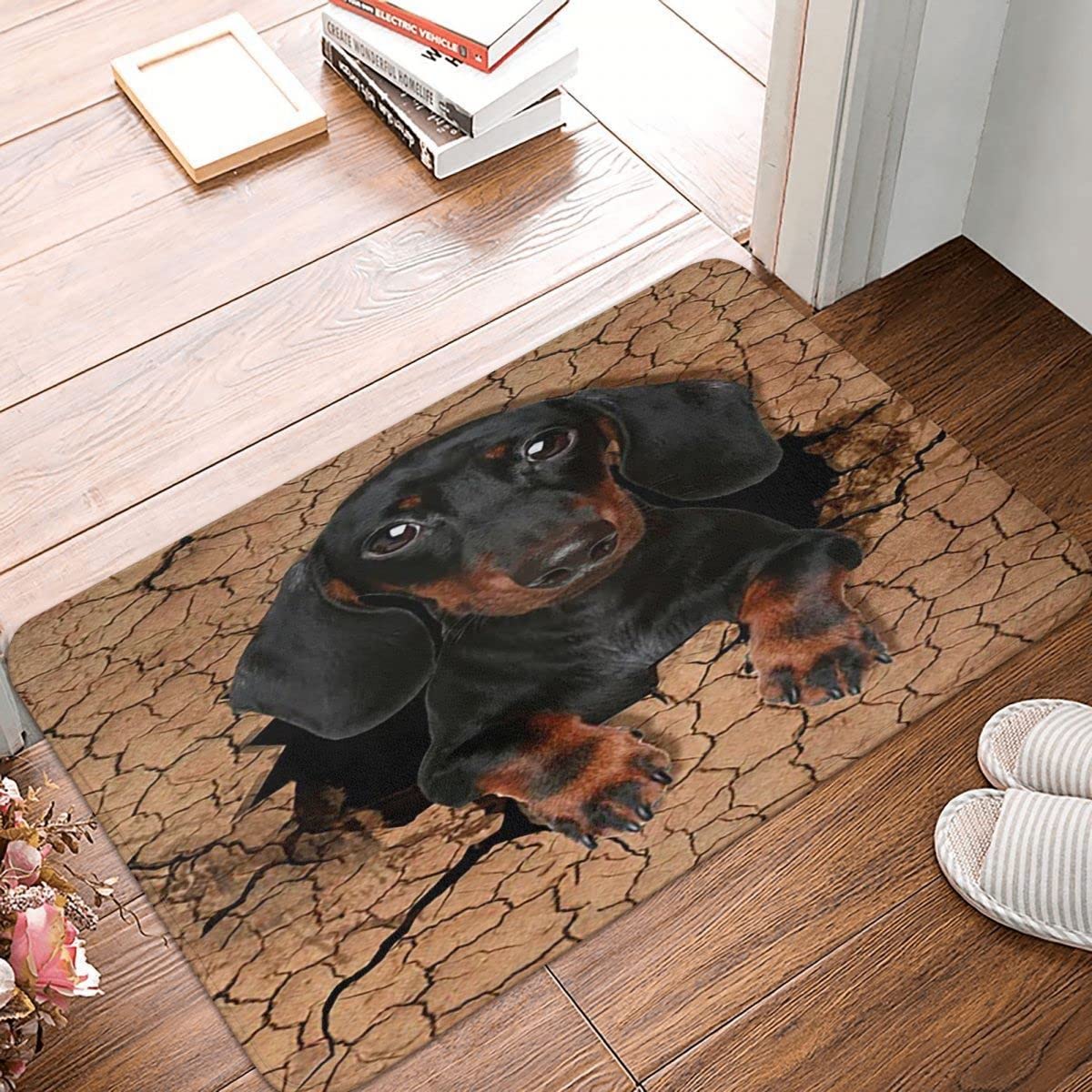 Felpudo entrada casa alfombra exterior Felpudo de perro salchicha negro, tapete de poliéster impreso para dormitorio, cocina, hogar, balcón, suelo de animales, alfombra para puerta Decoracion Hogar