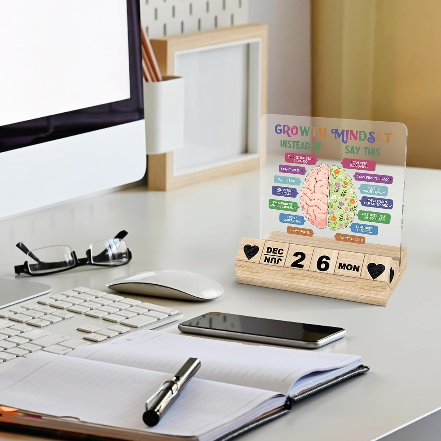 Growth Mindset Desk Calendar - Therapy Office Desk Sign for Classroom Homeschool, Gifts for School Counselor Therapist, Mental Health Gifts image 5
