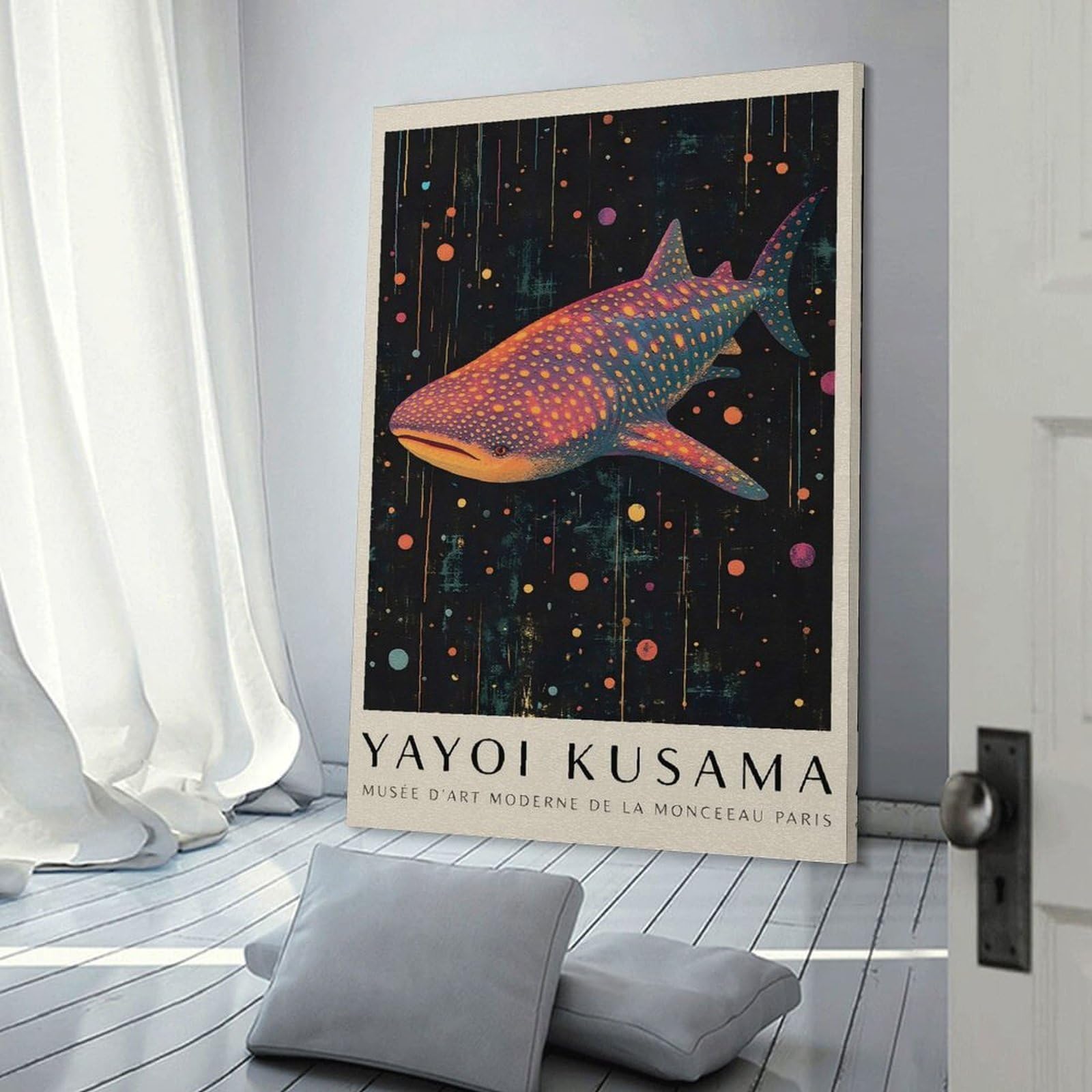 Junmoney Yayoi Kusama Whale Shark Home Decor Wall Art 24x36inch(60x90cm), for Home, Office, Studio Or Guest Room, Canvas Wall Art That Fits Changing Layouts