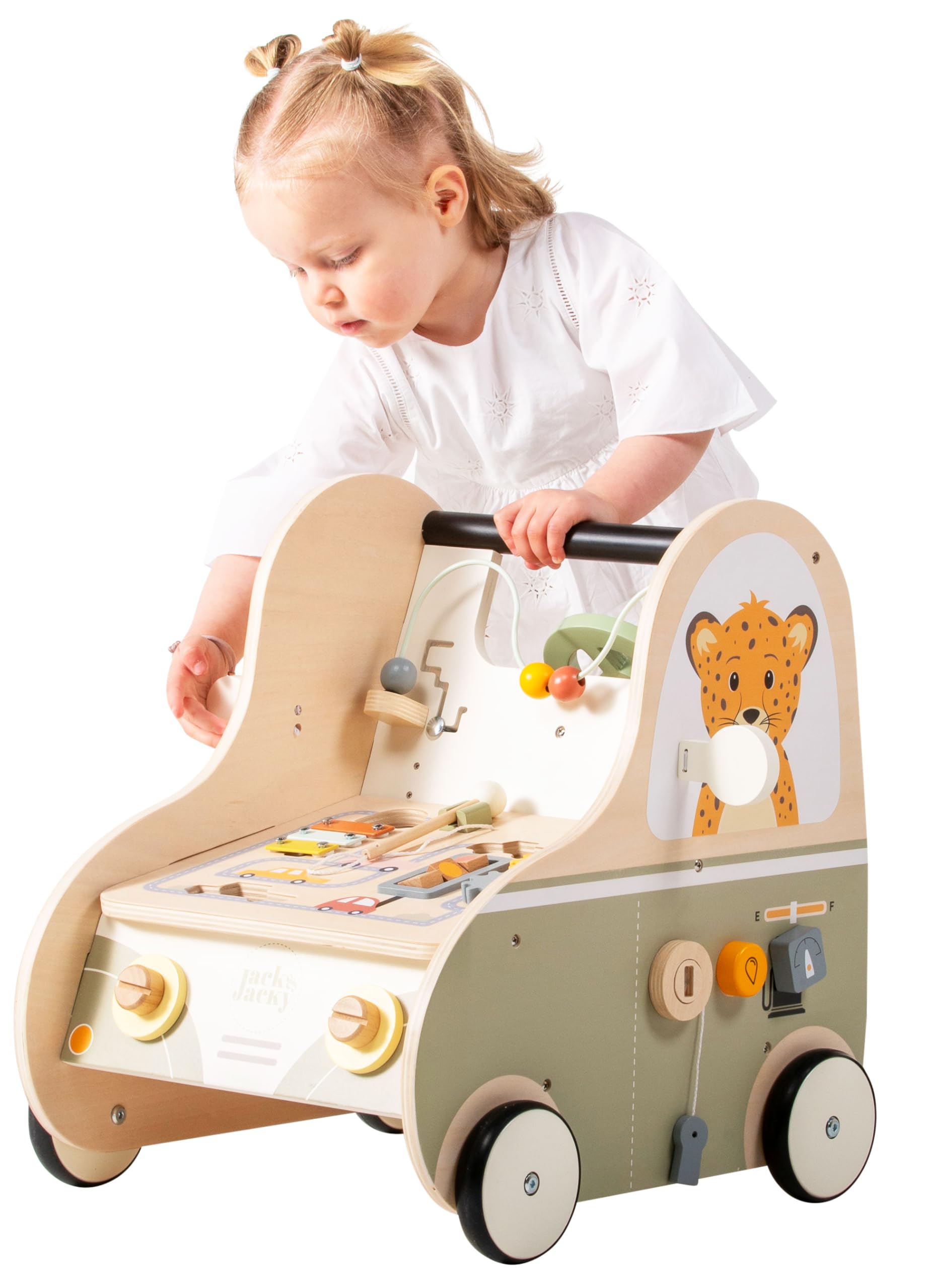 Engelhart - 640055 - Trotter in Legno Multi- attività - Giocattolo a Forma di Auto da Spingere per Bambini - Sviluppo Motorio e Educativo - A partire da 12 mesi