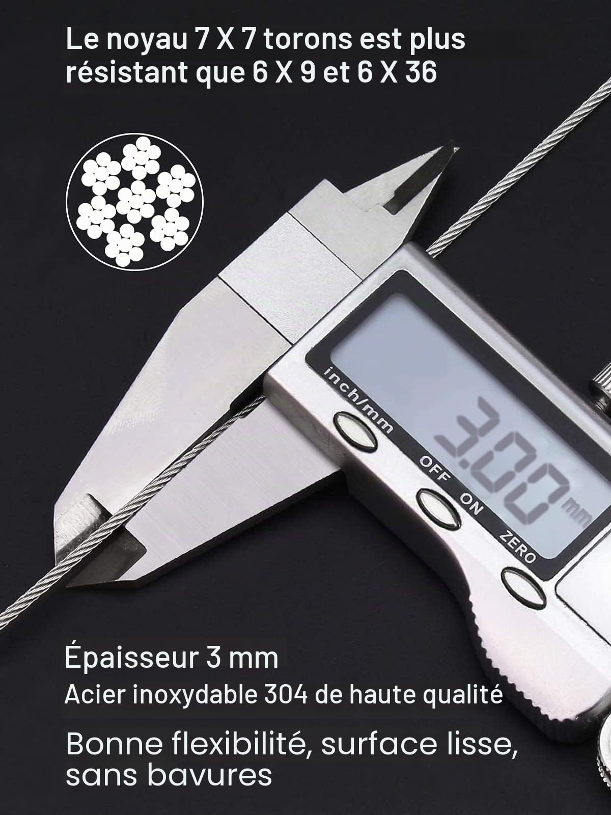 TooTaci Câble en Acier Inoxydable 3mm, 100M avec Manchons de Sertissage M3 & Cosse – Idéal pour Treillis de Jardin, Support de Clôture, Garde-Corps & Solutions de Suspension Extérieures