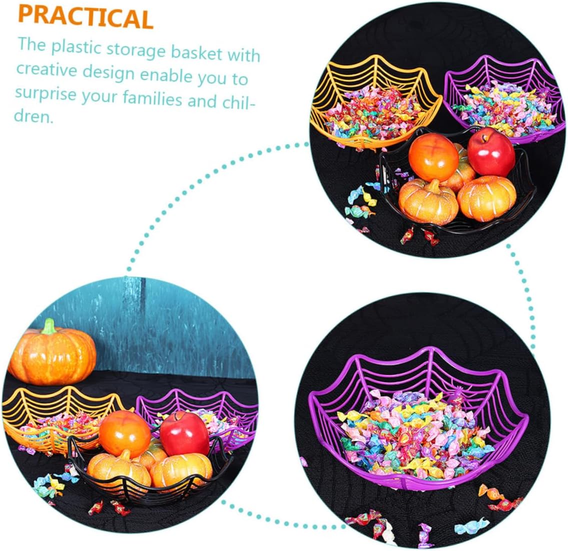 ibasenice Plastic Storage Bowl Halloween Spider Web 5pcs Candy Basket