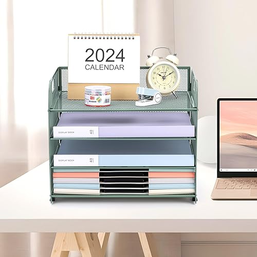 Miniatura 8 de NCXTKJ Bandeja organizadora de escritorio de malla, bandeja organizadora de papel de 4 niveles con asa, estante de documentos de escritorio de