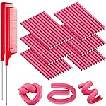 WILLBOND 60 Pieces Flexible Curling Rods Hair Curlers Rollers Twist Flexi No Heat Rods Rollers for Long Short Hair Women(0.6 x 9.5 Inch,Red)