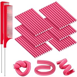 WILLBOND 60 Pieces Flexible Curling Rods Hair Curlers Rollers Twist Flexi No Heat Rods Rollers for Long Short Hair Women(0.6 x 9.5 Inch,Red)
