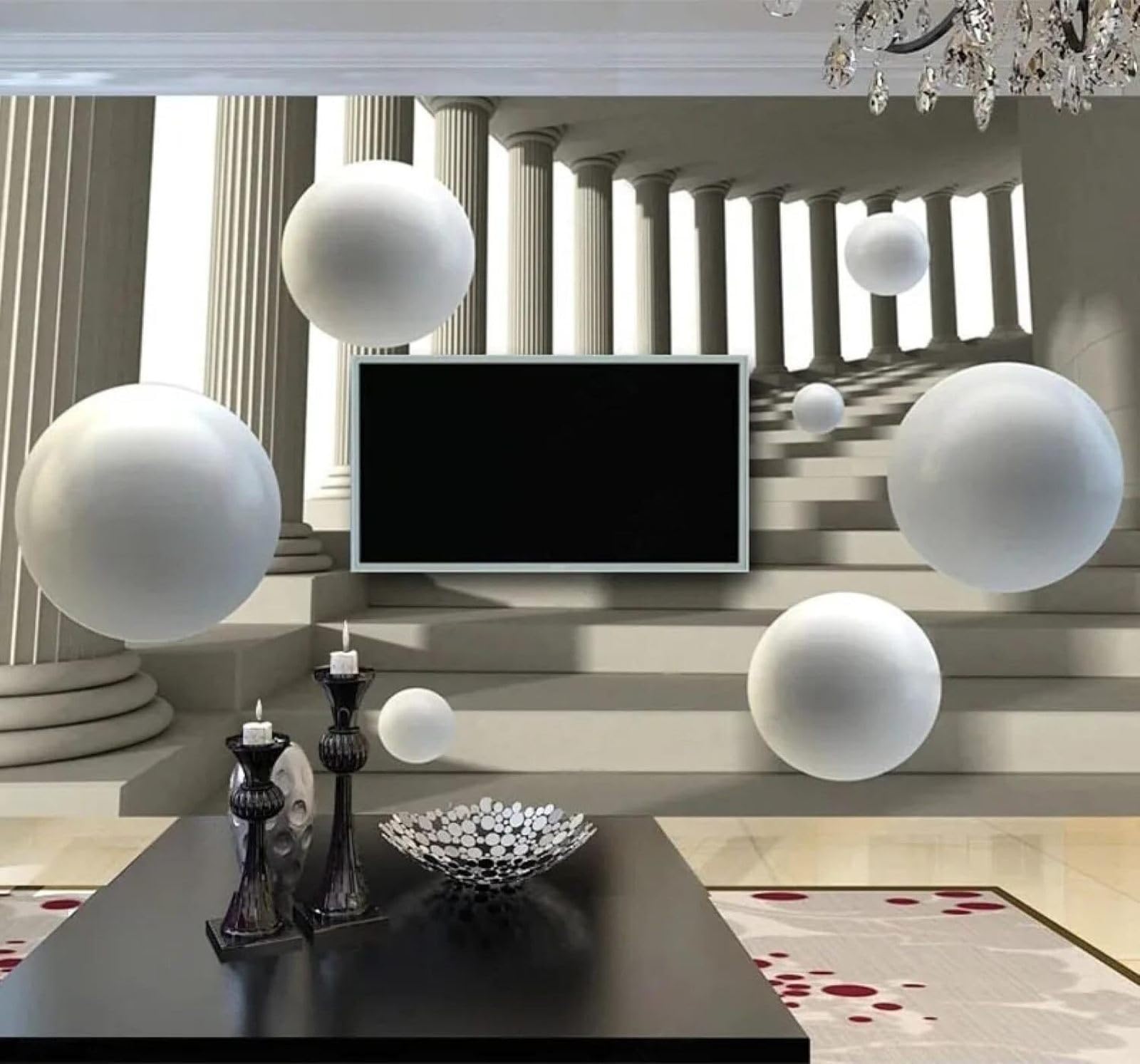 Xlming 350Cm×256Cm(B×H) Three Dimensional Roman Columns Staircase Spheres Spatial Expansion 3D Wallpaper Luxury Silk Study Dining Feature Sofa Grey Bedroom Living Room Tv Decorative Wall-350Cm×256Cm