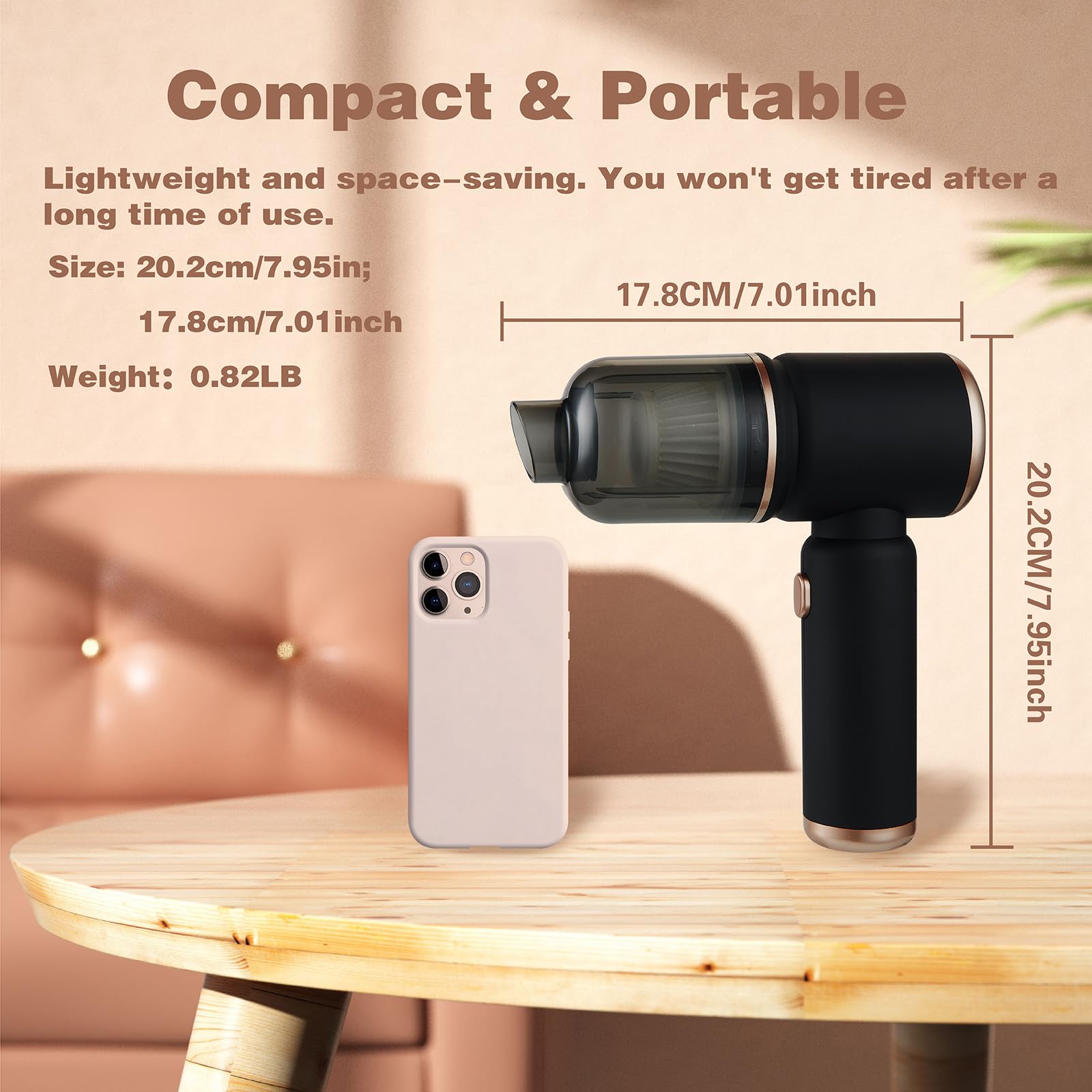 Aspiradora portátil de mano para automóvil, inalámbrica, mini aspiradora 4 en 1 de alta potencia, succión de 12000 Pa, plumero de aire, 4000 mAh, motor sin escobillas de 80 W, boquillas 7
