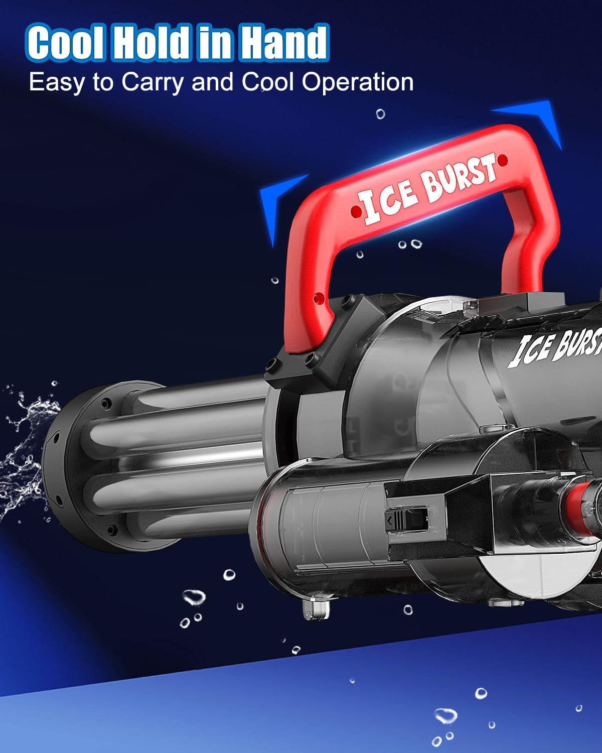 Gatling Electric Water Gun for Adults & Kids,The Most Powerful Full Auto Squirts Gun with Large Capacity Water Storage Backpack,Up to 36ft Shooting Range,Dazzling Gunfire Effects Muzzle Flash-Black