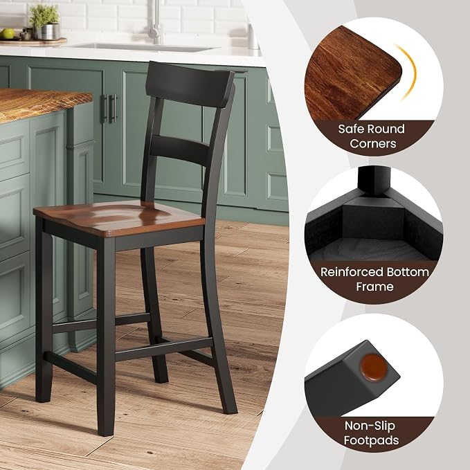 Set de 4 butacas negras modernas con respaldo y patas de madera miniatura 7