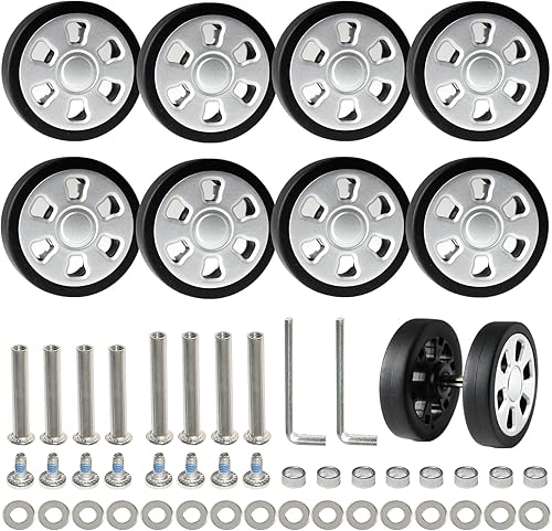 Universal Luggage Wheel Replacement Kit, 55mm TPU Rubber Spinner Wheels with Cap