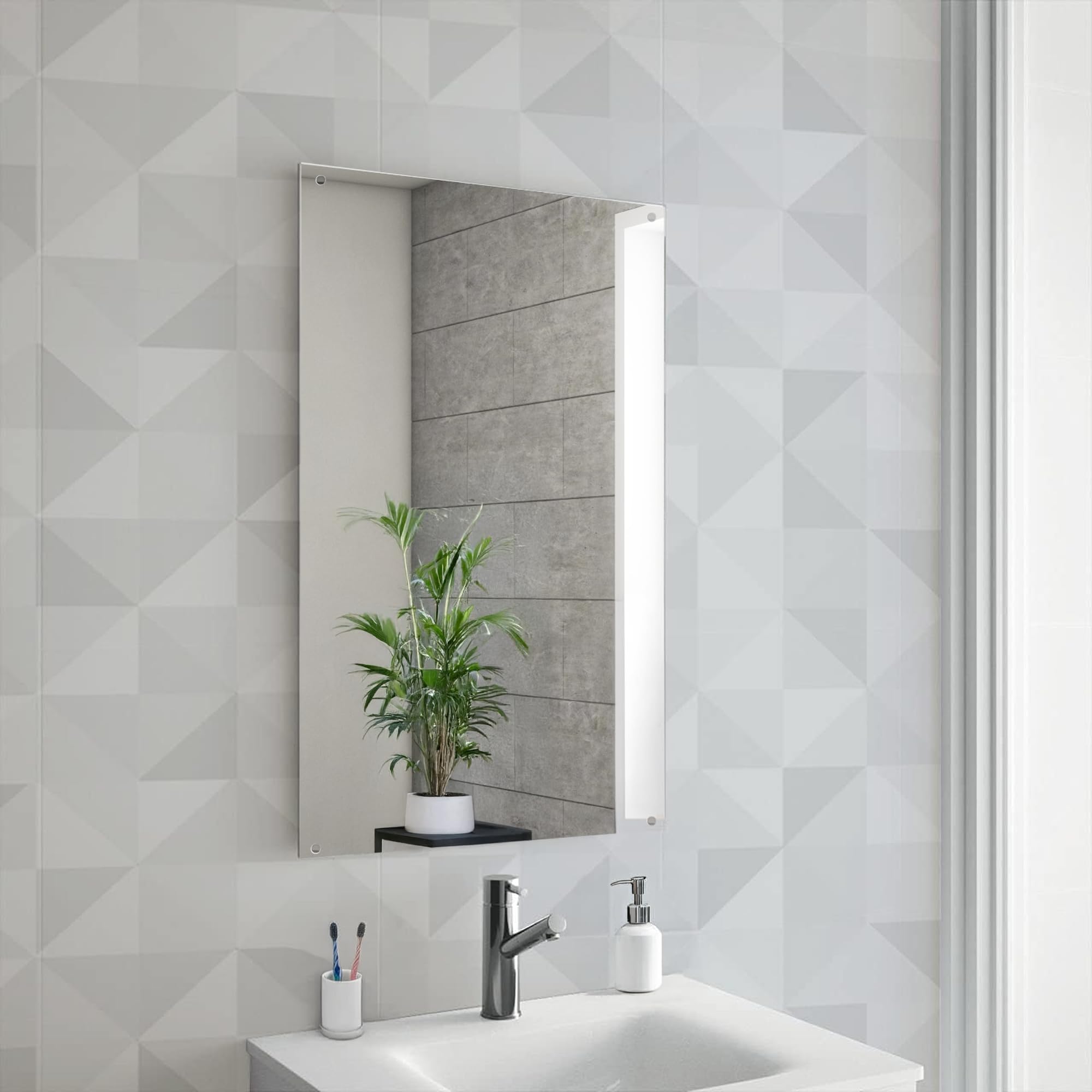 Maison & White Frameless Bathroom Mirror – 45x60cm Wall Mounted Glass | Flush Rectangular Vanity Shaving Mirror for Bedroom, Hallway, Home Decor | Pre-Drilled with Fixings & Chrome Caps | M&W