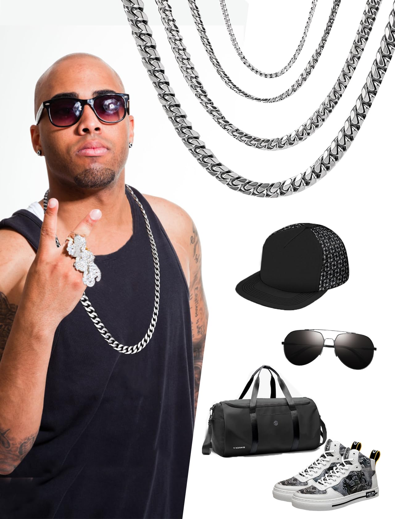 Collana Uomo Acciaio Inossidabile Collane Cubana Argento Catena Donna Sottile/Grosse 3/6/9/12 mm Girocollo Catena Womo Inox Ragazzo Punk Hip Hop Rapper Catenina 45/50/55/60/65/70/75 cm