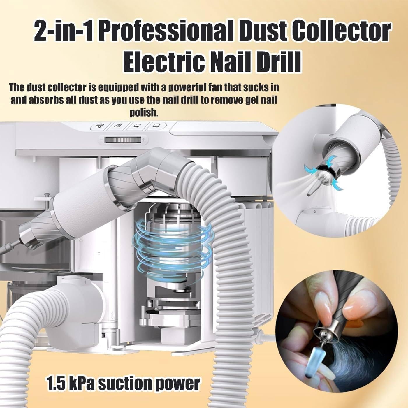 Profesjonalna frezarka do paznokci i profesjonalny odkurzacz do paznokci, zestaw 2 w 1, moc 200 W, wymienne głowice, ergonomiczna konstrukcja ABS do manicure/pedicure