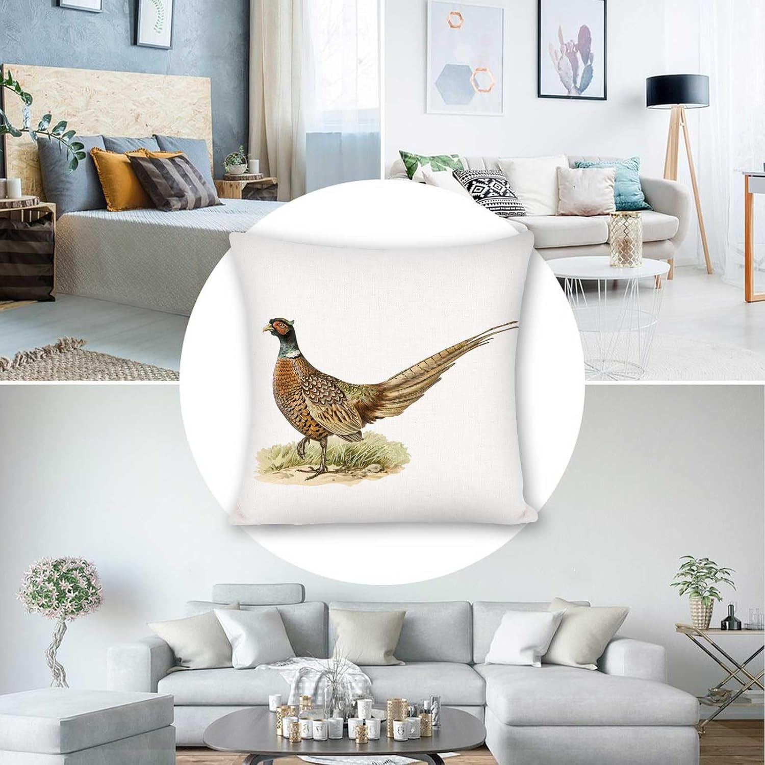 Golden Pheasant Cotton Linen Pillow Cover 18x18 Inches,Soft Comfortable Healthy Decorative Pillowcase for Couch Bed Home Decor - Image 4