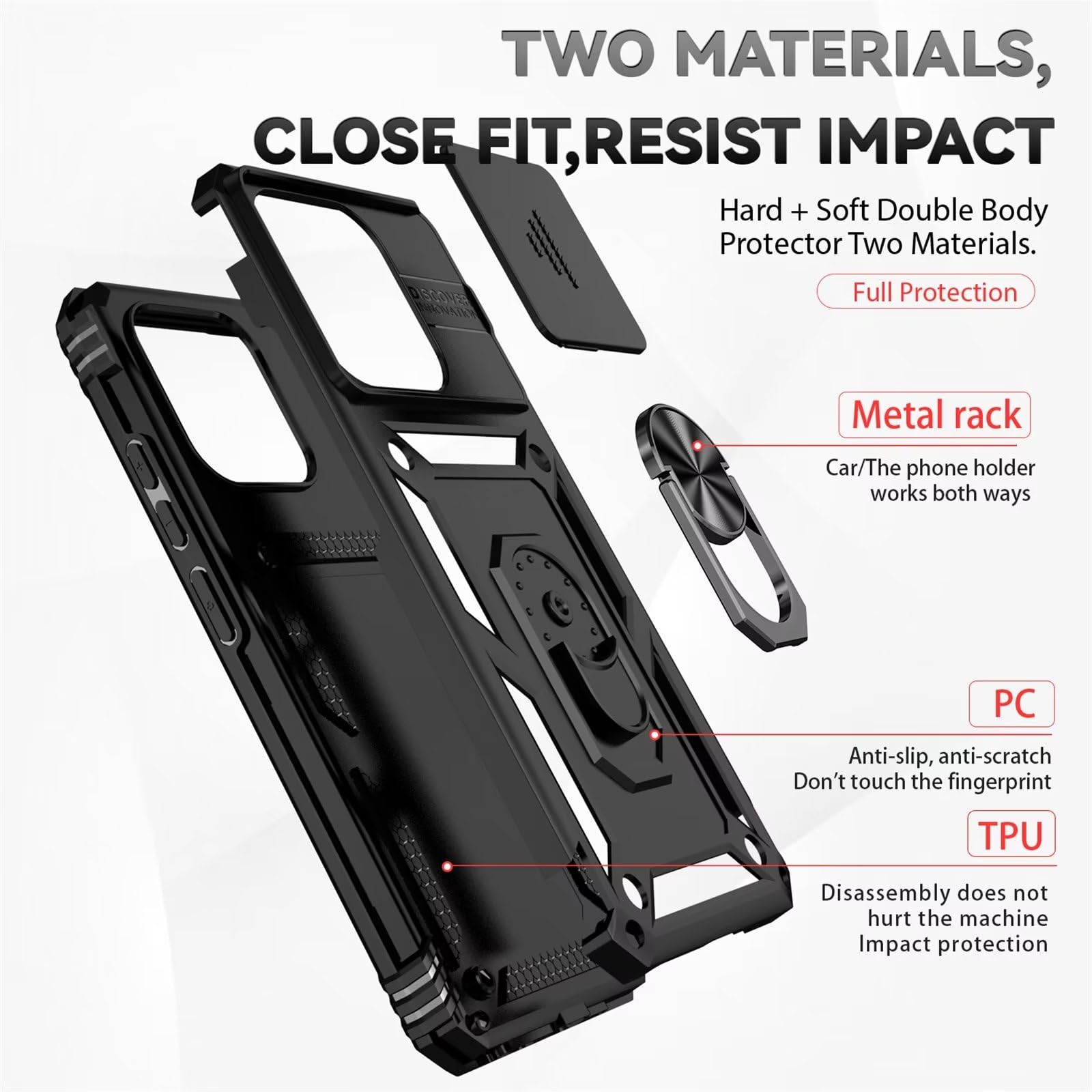 Coque Xiaomi Redmi 12C / Poco C55 Avec Verre Trempé - Protection Militaire, Anneau Support 360° Et Aimant - Bleu - 10