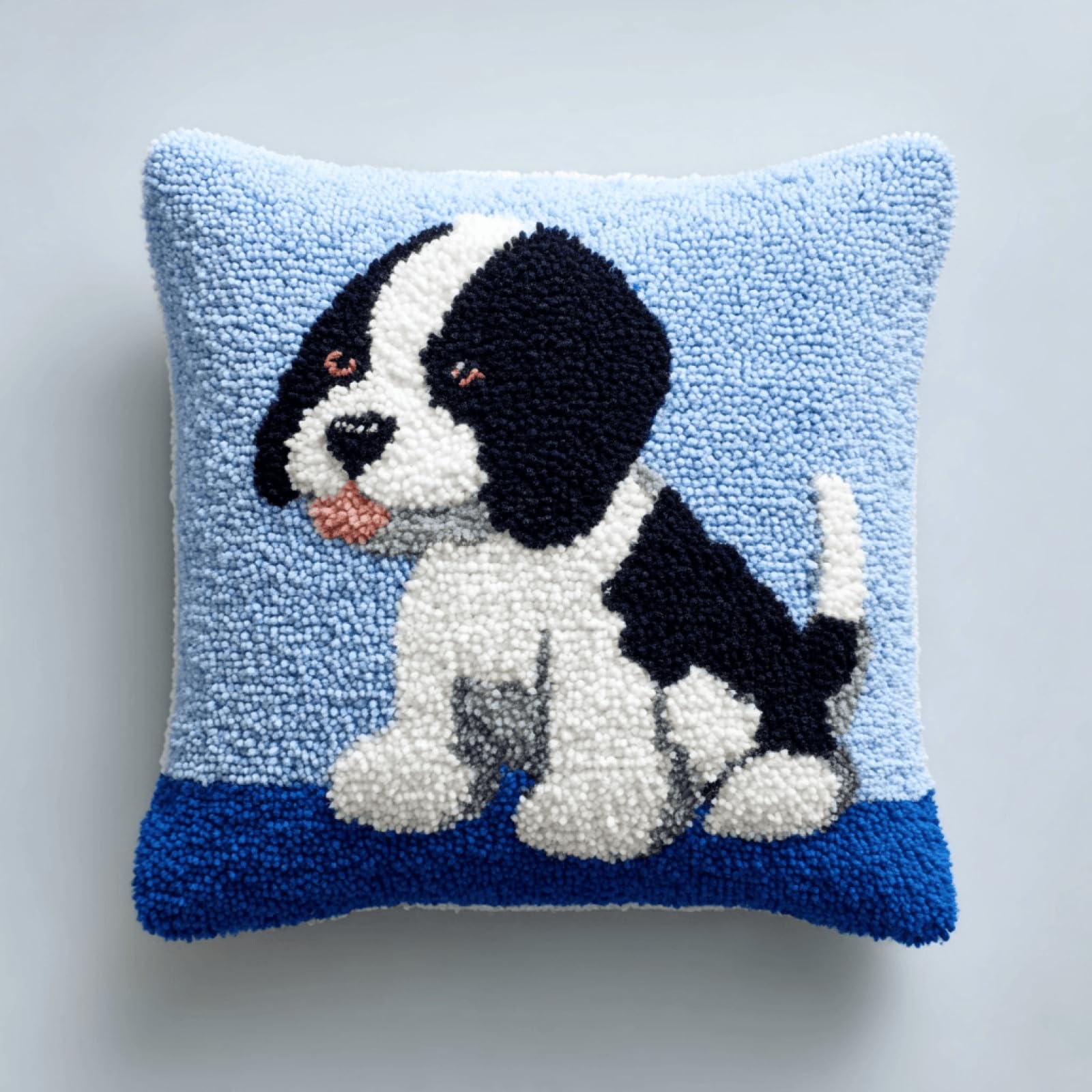 XDEGHUANGSS Latch Hook Cushion Kit,DIY Pillow Cover Kit,43x43 cm,Puppy