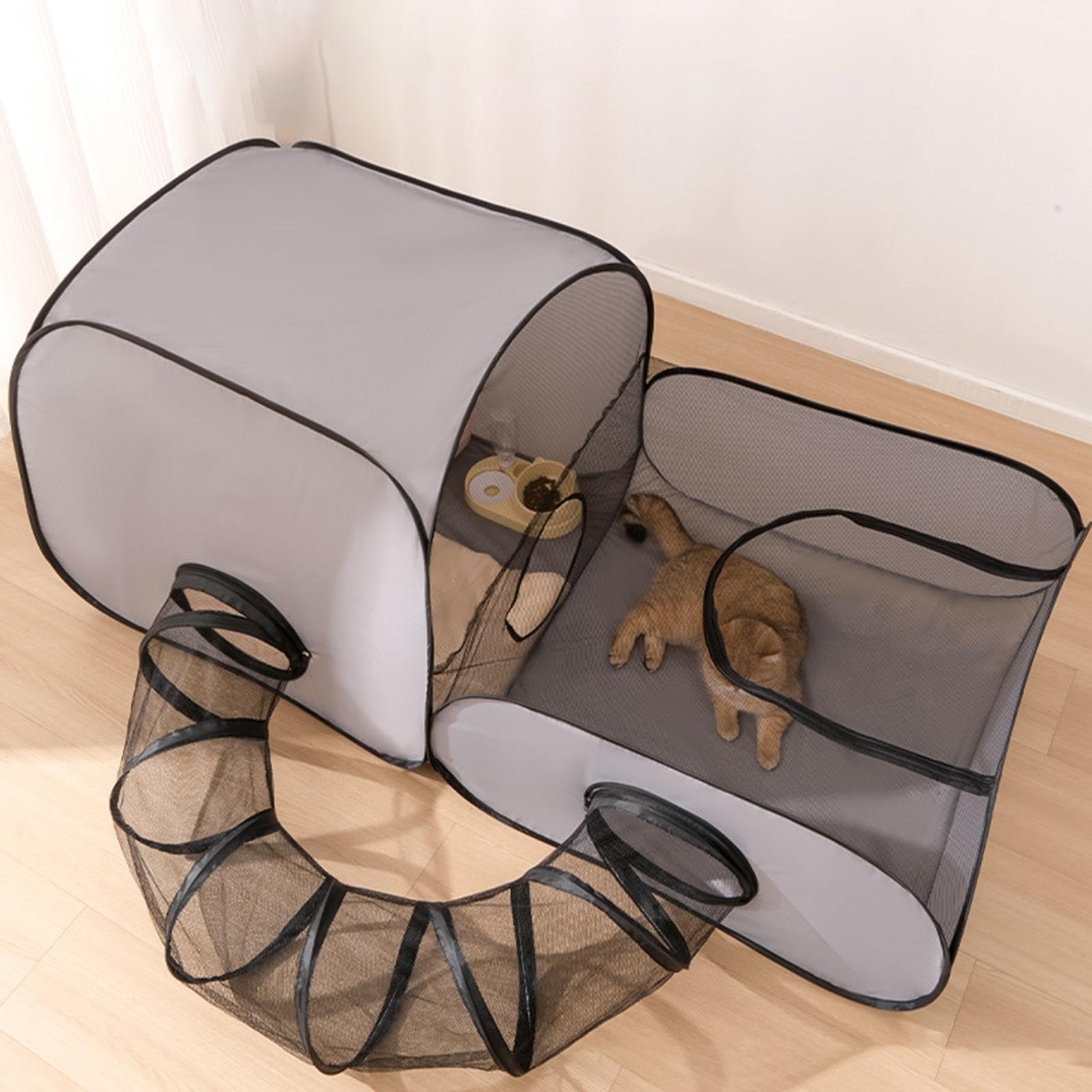 Tunnel pour Chat D'intérieur, Tente, Tunnel Pliable en Filet Interactif, Cage Universelle 2 en 1 pour Rats, Chiens et Lapins D'extérieur, L