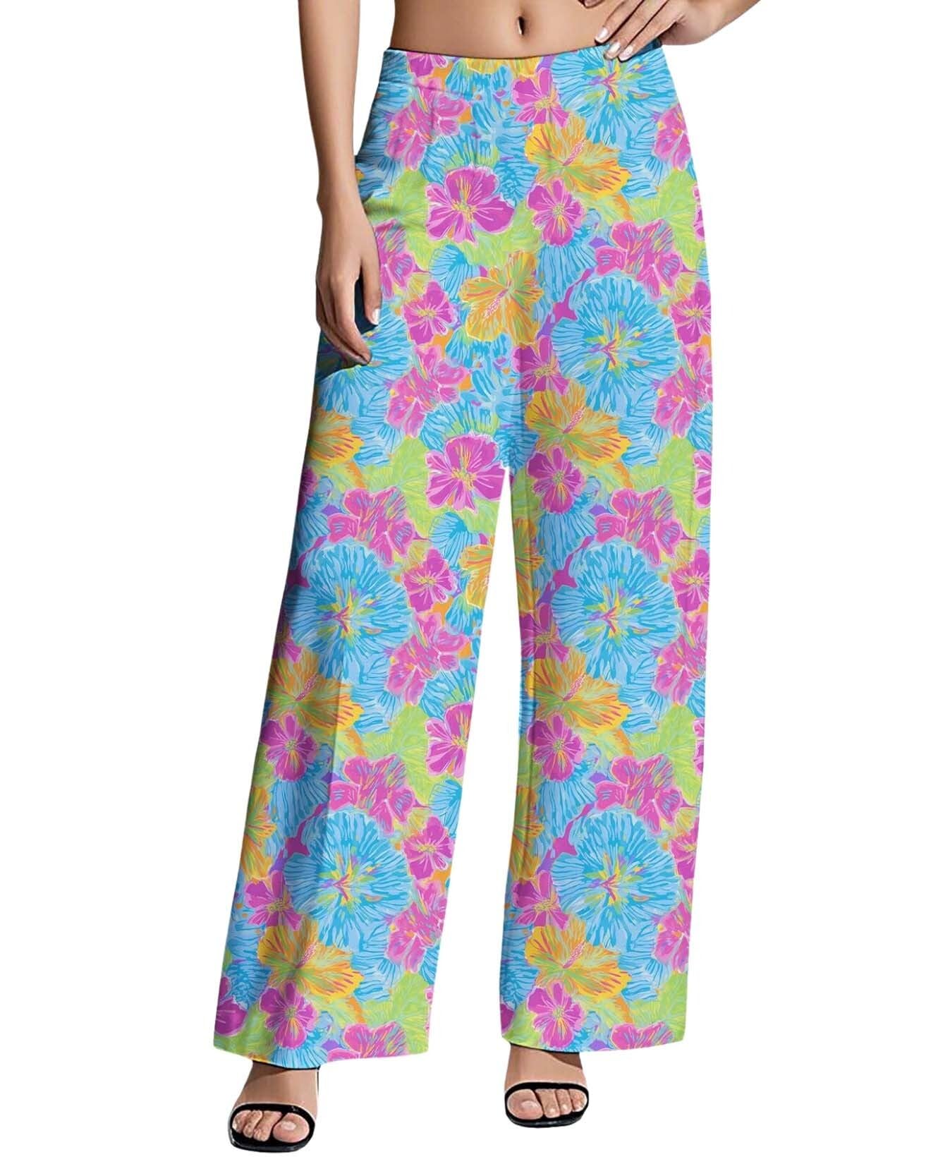 Womens Palazzo Lounge Pants Stretchy Wide Leg Casual Pants Comfy High Waist Flowy Pants S-3XL