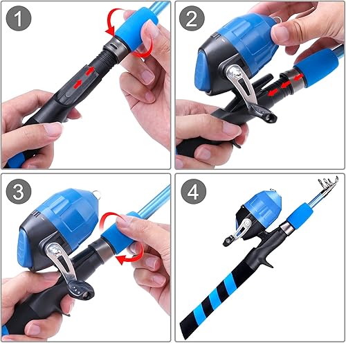 Miniatura 5 de Juego de caña de pescar Oddspro telescópica, portátil, y carrete Spincast para niño y jovenes