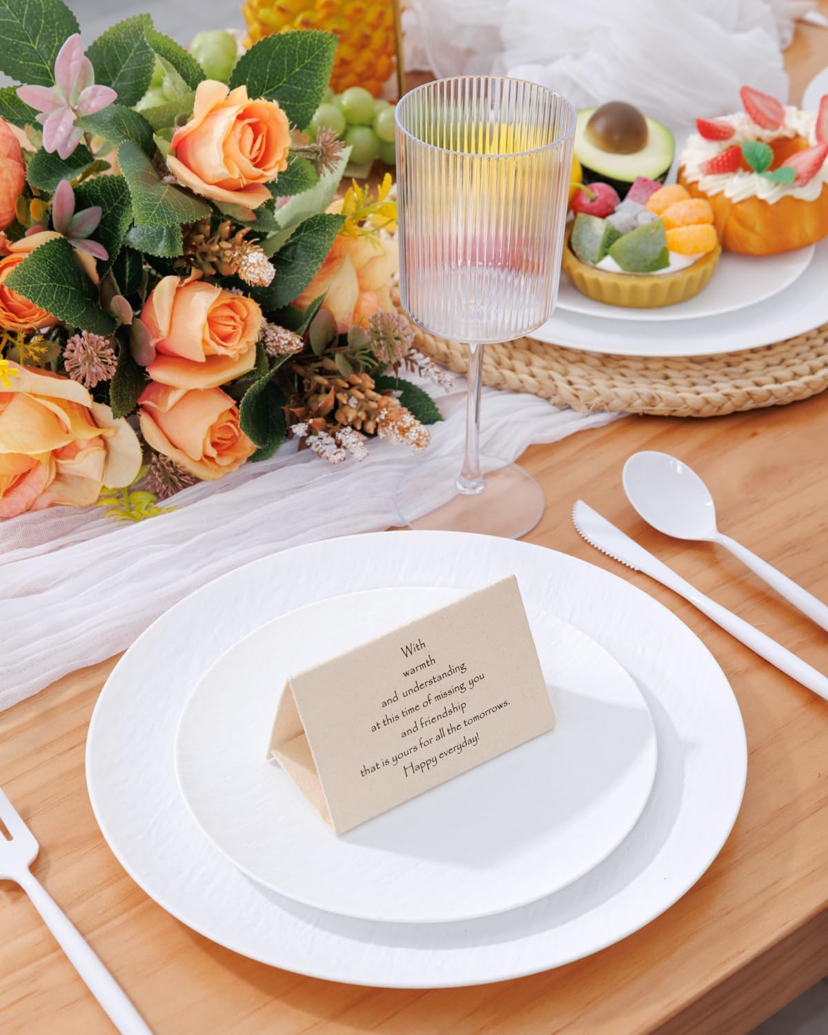 WONDERFUL 32pcs White Plastic Plates Reusable Unbreakable Dinnerware Set Dishes Set Dishwasher Safe Outdoor Plates Includes:16 Dinner 10" and 16 Dessert Plate 7.3" Ideal for Wedding/Party - Image 2