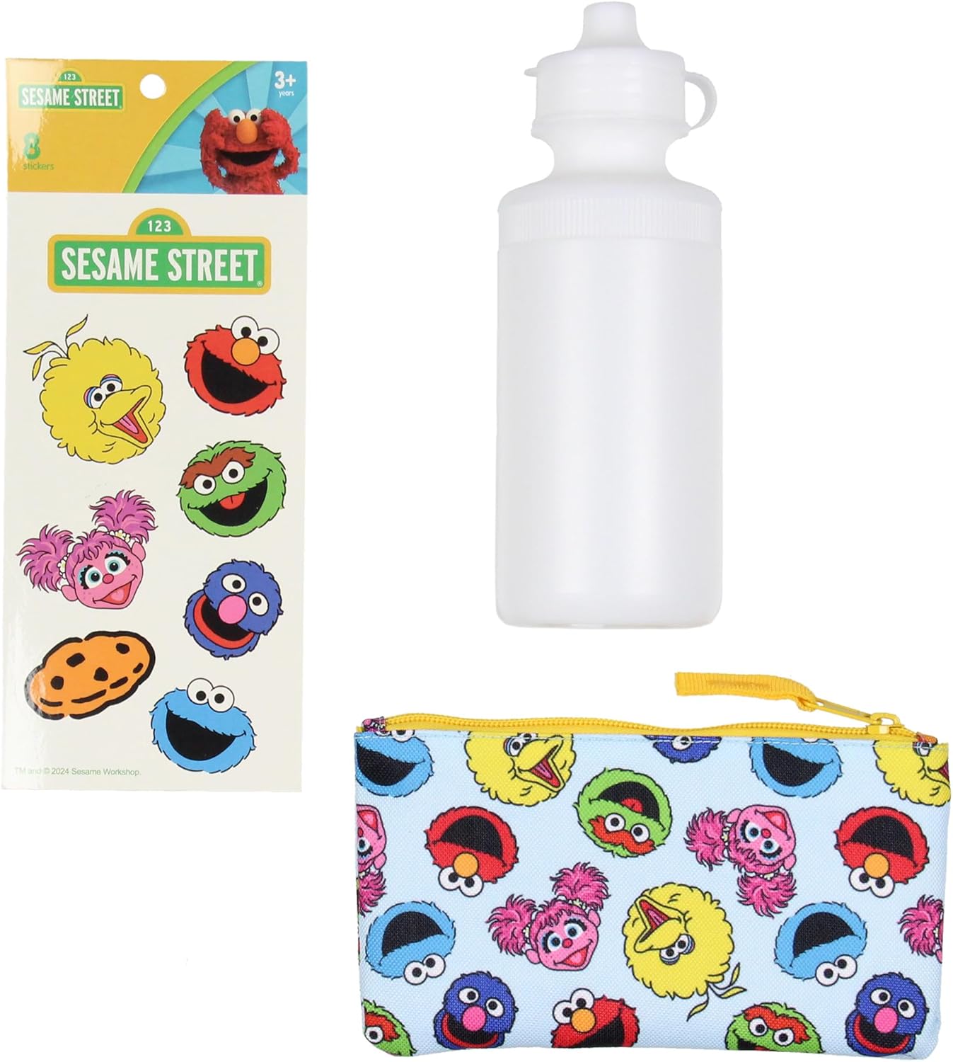 INTIMO Sesame Street Group Cookie Monster Elmo Big Bird 5 PC Mega Set Backpack Lunch Box Pencil Pouch Waterbottle Stickers 17" - Image 4