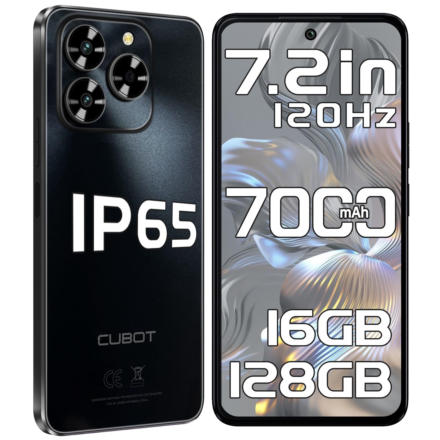 CUBOT Note 60 Smartphone Android 15, 7.2" 120Hz Telefono Cellulare, 7000mAh, 16GB+128GB/1TB Cellulari e Smartphone, IP65 Protezione, 48MP Telefoni, 4G Dual SIM/NFC/Face ID/OTG/GPS/Doppio Altoparlante