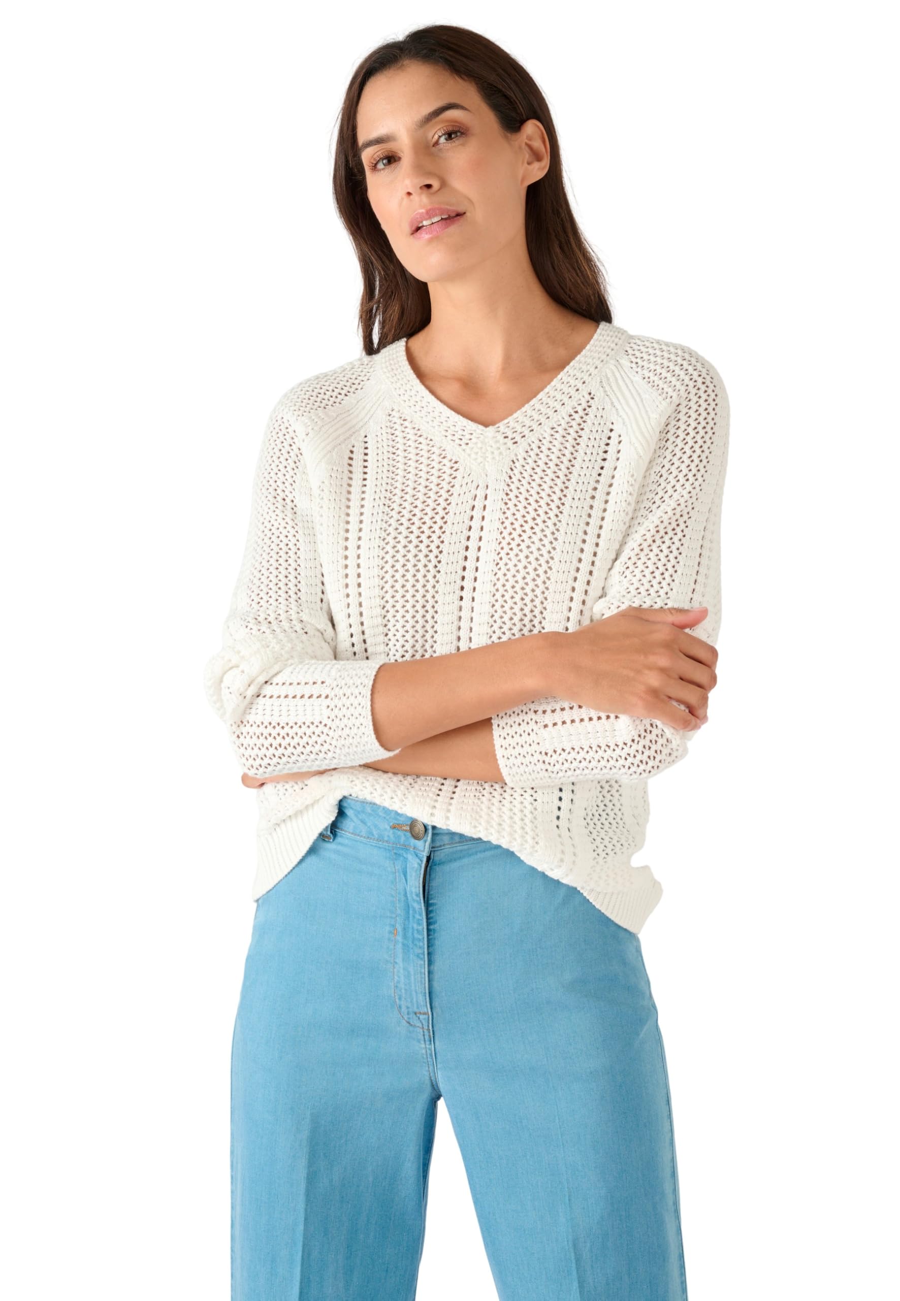 Damart - Pointelle V-Neck Jumper, Off White, 14/16