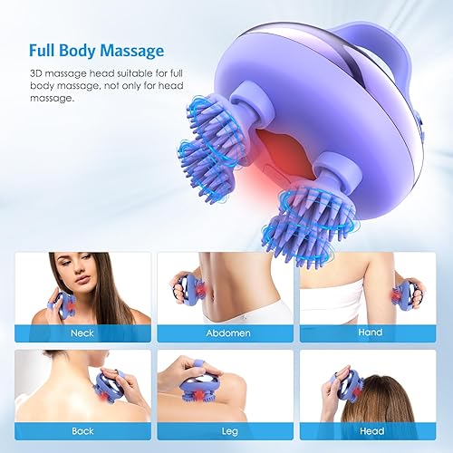 Miniatura 8 de Olipiter Masajeador eléctrico para el cuero cabelludo con amasado, 100 nodos de masaje, masajeador de cabeza portátil, rascador de cabeza de mano