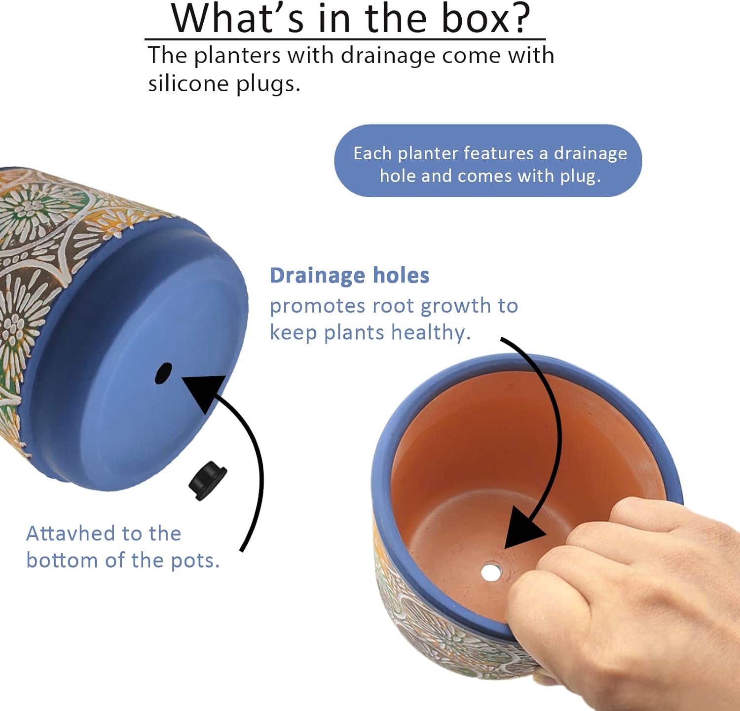 DeeCoo 3 Piece Ceramic Plant pots Indoor Pots Set with Drainage Holes, 5.7/4.7/3.5/inch, Modern Decorative pots Outdoor Plants Lilies, Cacti, Succulents, Snakes, and Bamboo (Blue) : Patio, Lawn & Garden