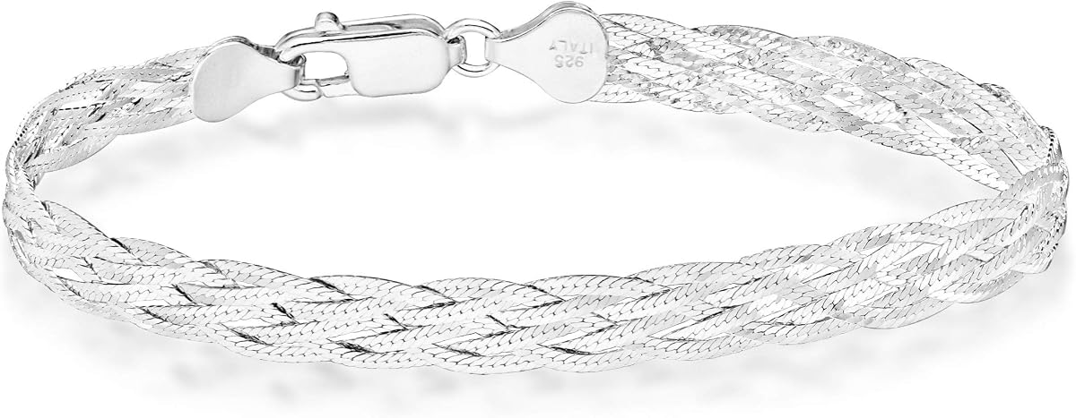 Italian 925 Sterling Silver Braided Herringbone Bracelet