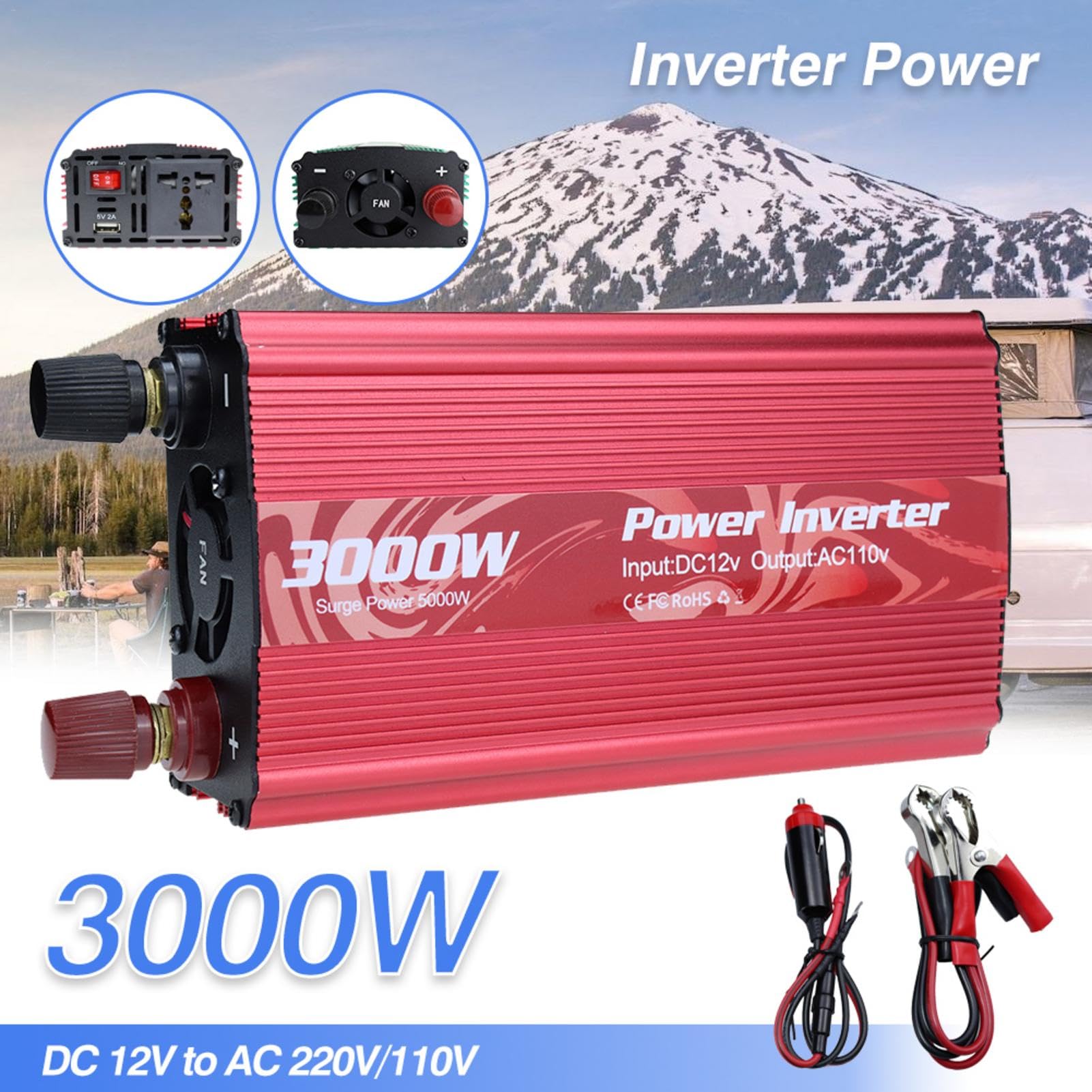 Convertitore di da 3000 W - Convertitore -CA a onda sinusoidale modificata da 110 V a 220 V | Adattatore di alimentazione universale per casa e auto | Scambiatore di tensione | Sali