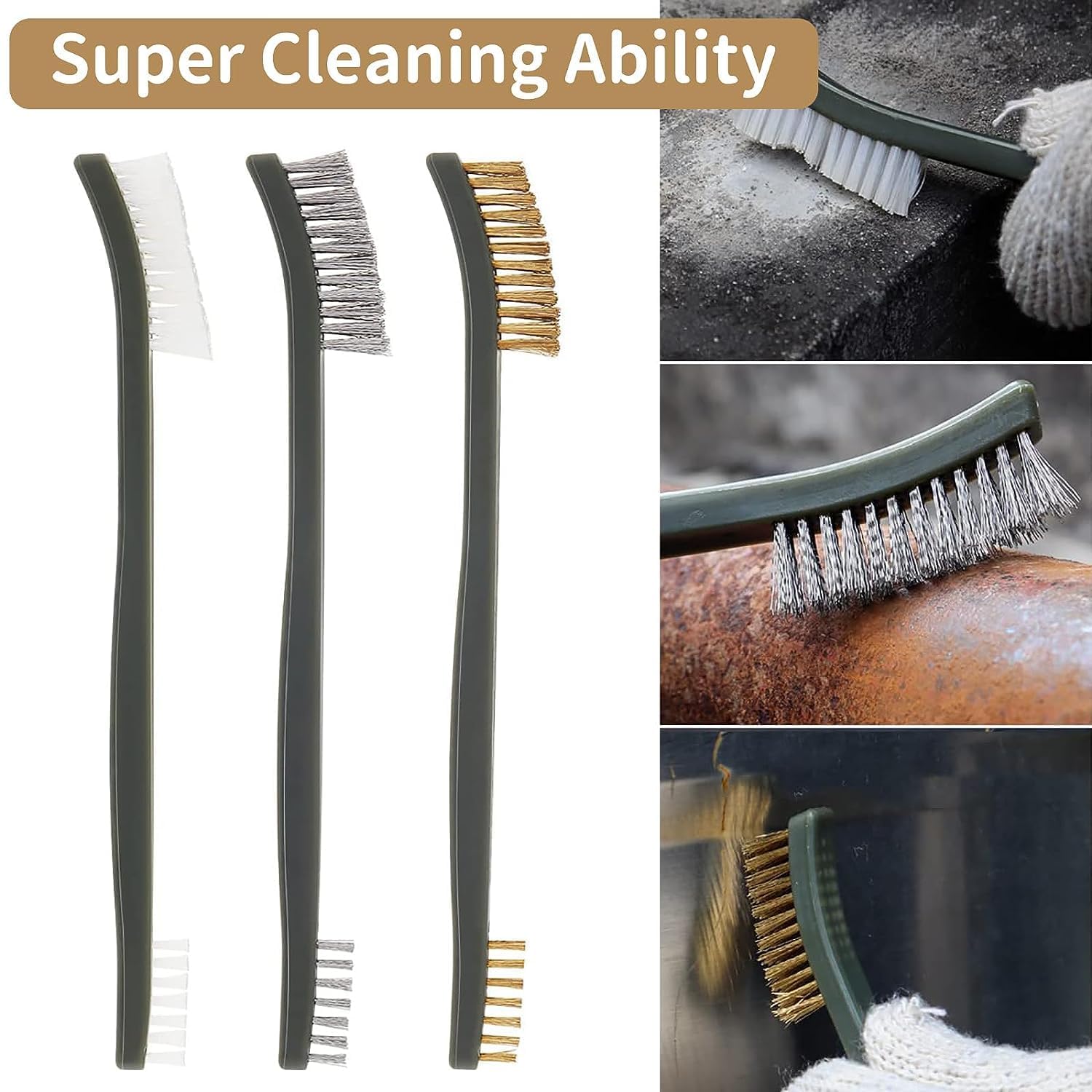 Set 3 Spazzole A Doppia Testa - Acciaio, Ottone E Nylon Per Pulizia Ruggine, Grasso E Saldature - Foto 7